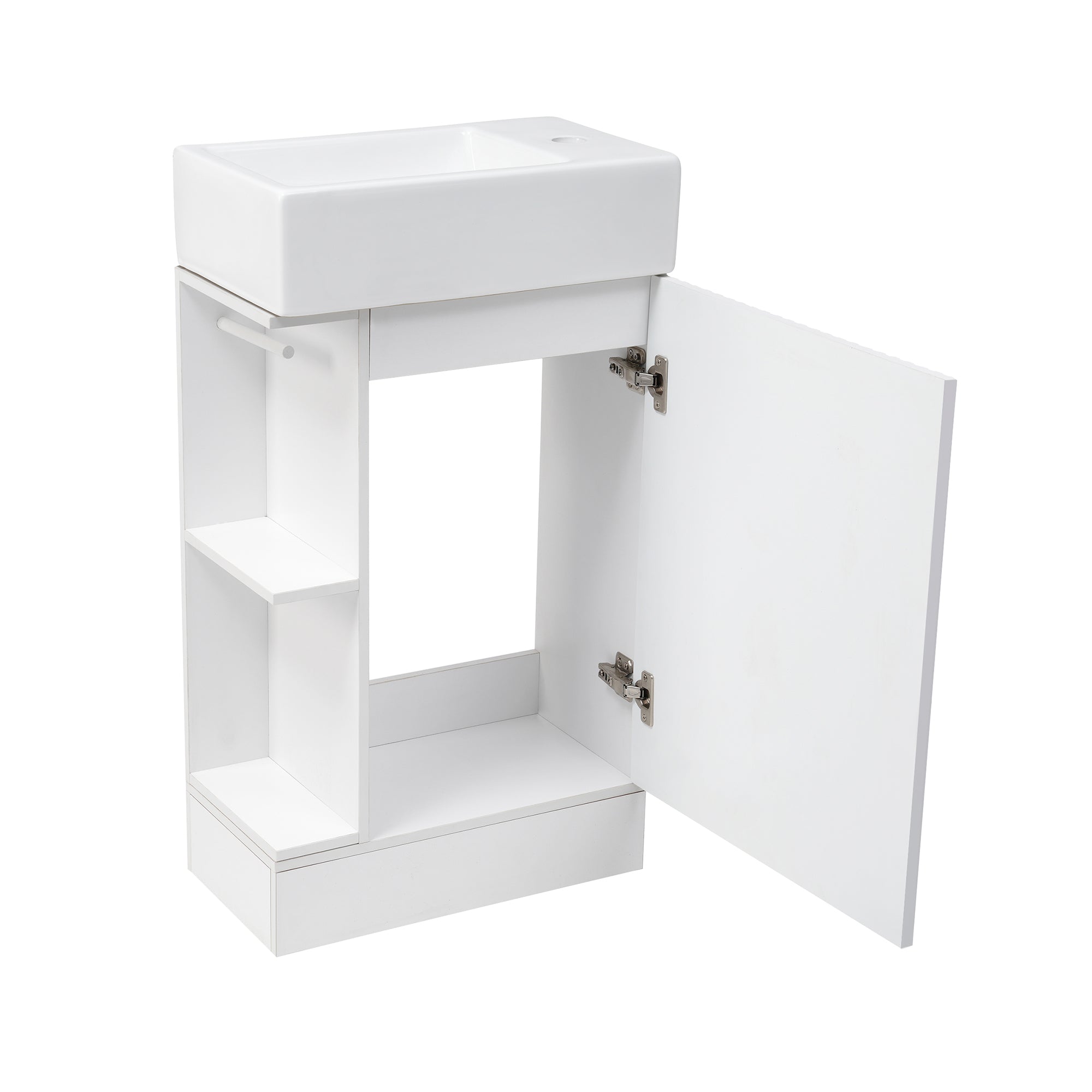 White 18.6 in.W x 33 in.H MDF Bathroom Vanity with Ceramic Sink and Two-tier Shelf