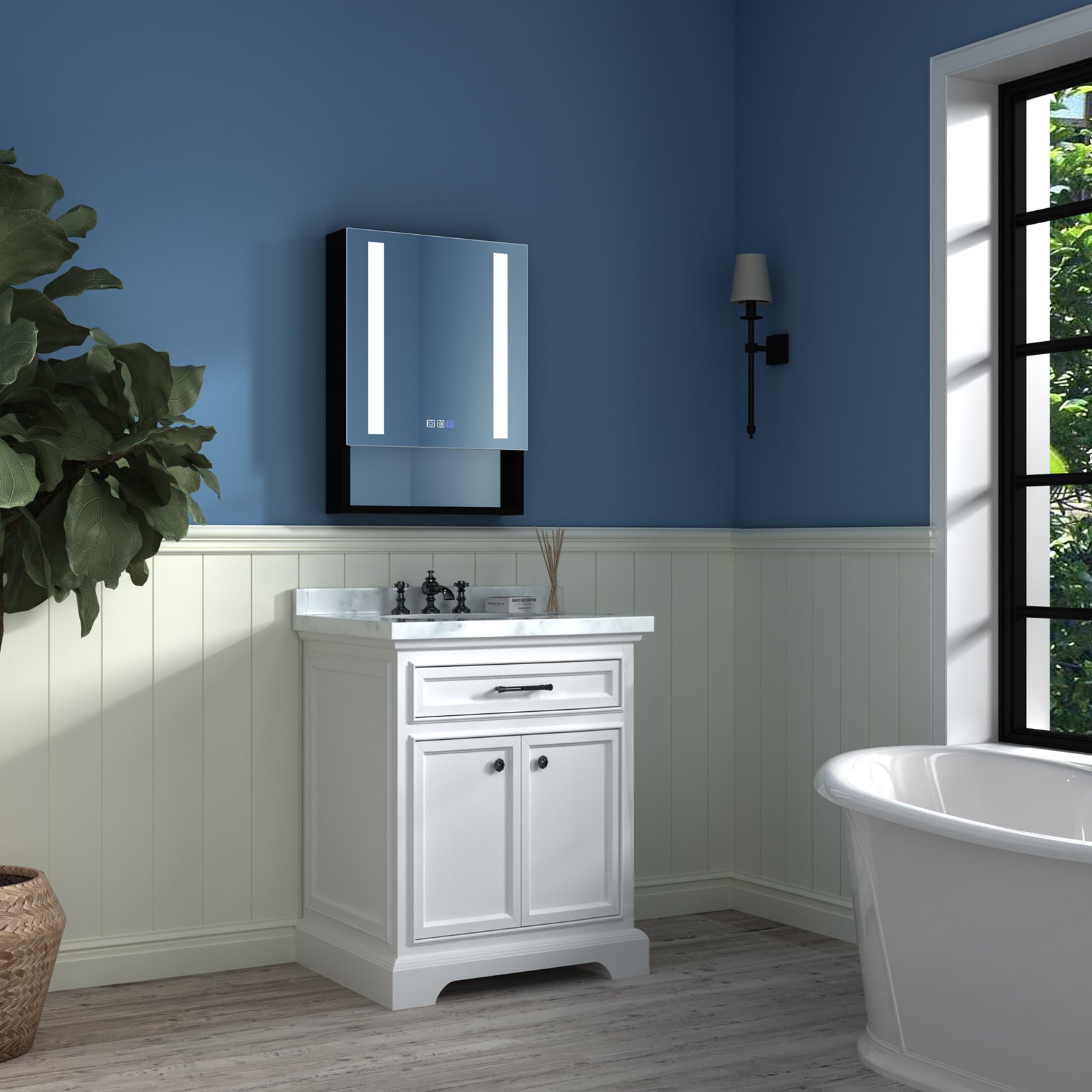2Aluminum Surface/Recessed Mount Medicine Cabinet with Mirror, Outlet and Lights