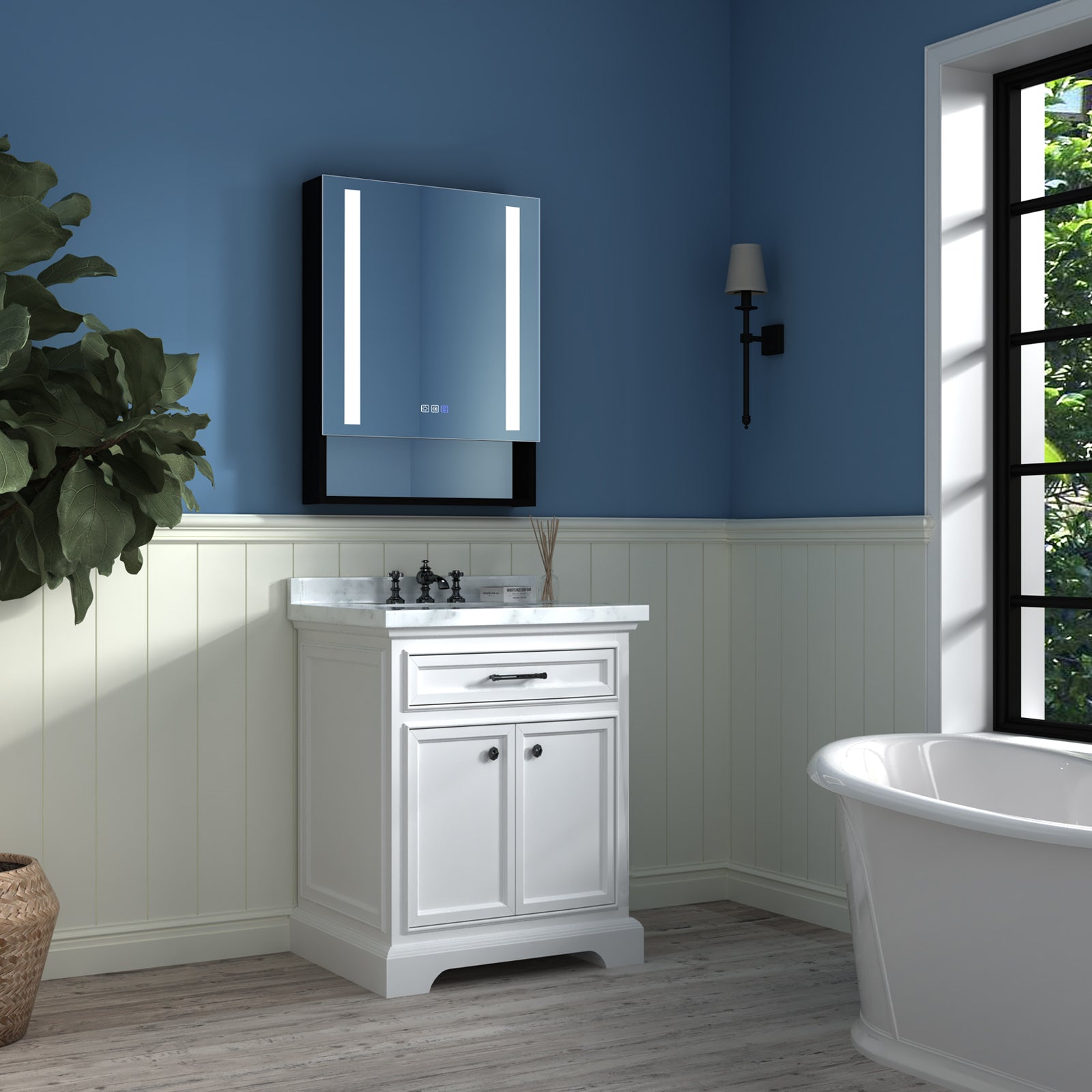 2Aluminum Surface/Recessed Mount Medicine Cabinet with Mirror, Outlet and Lights