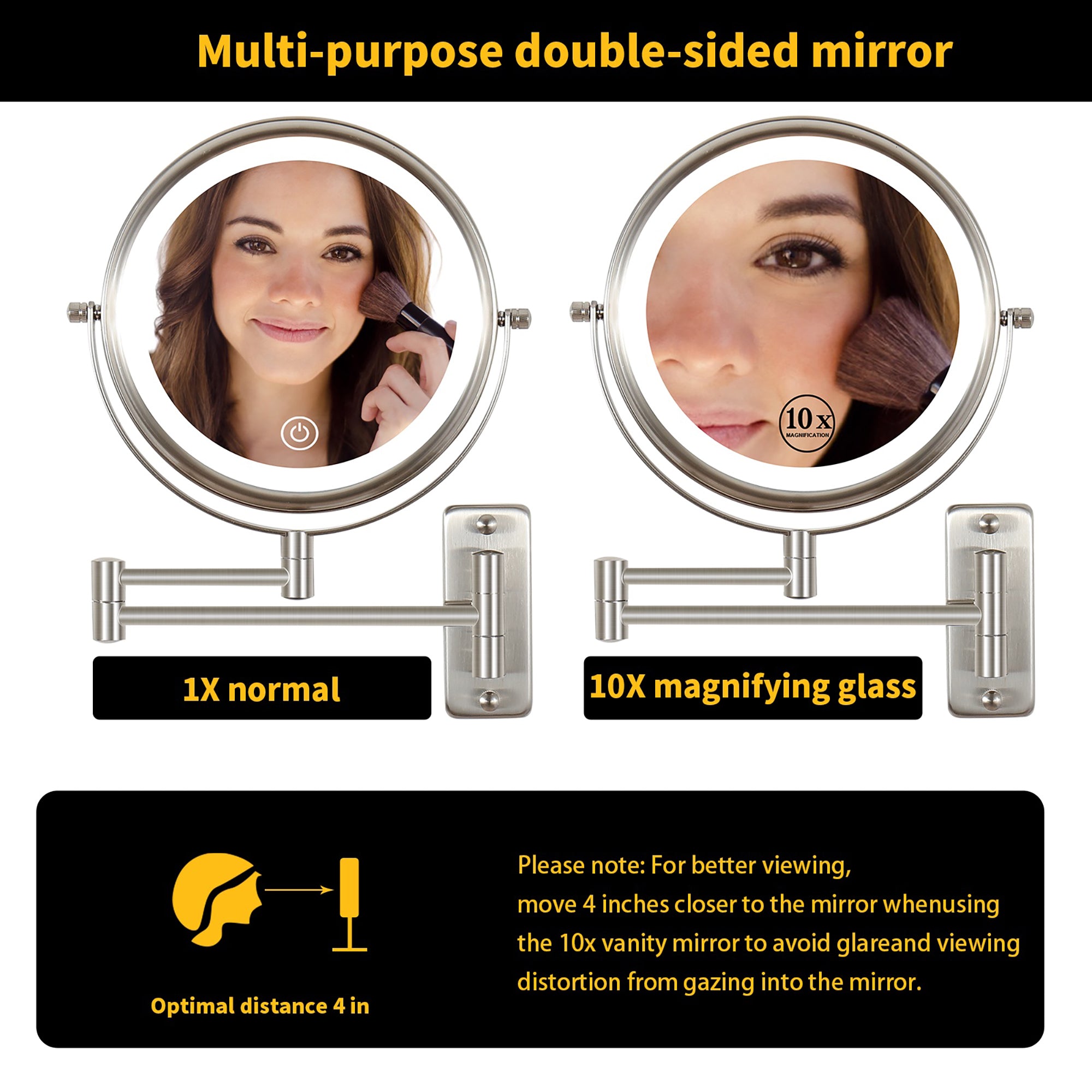 17 inch Double-Sided Wall Mounted 10X LED Magnifying Bathroom Mirror