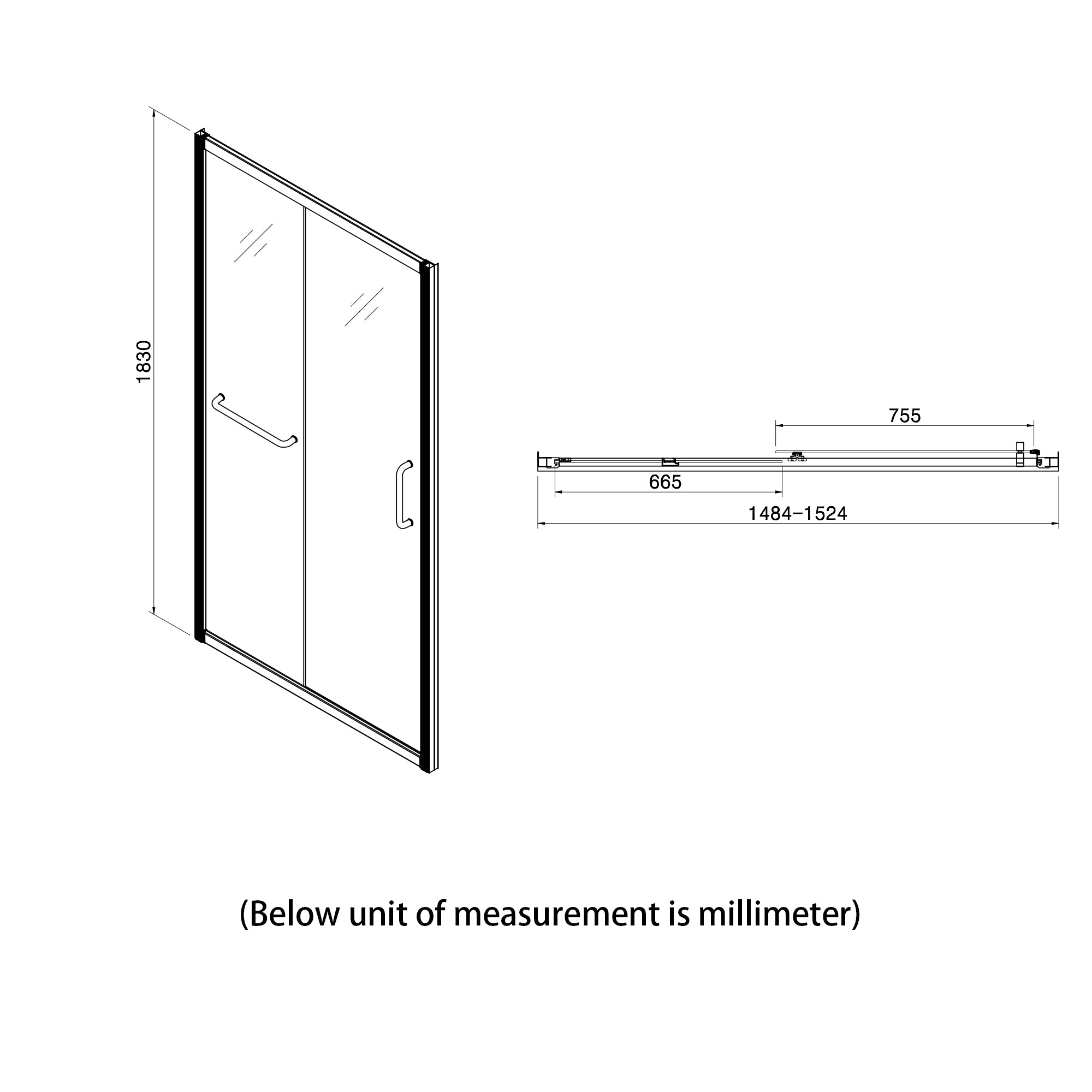 48 in. W x 76 in. H Semi-Frameless Shower Doors Double Sliding