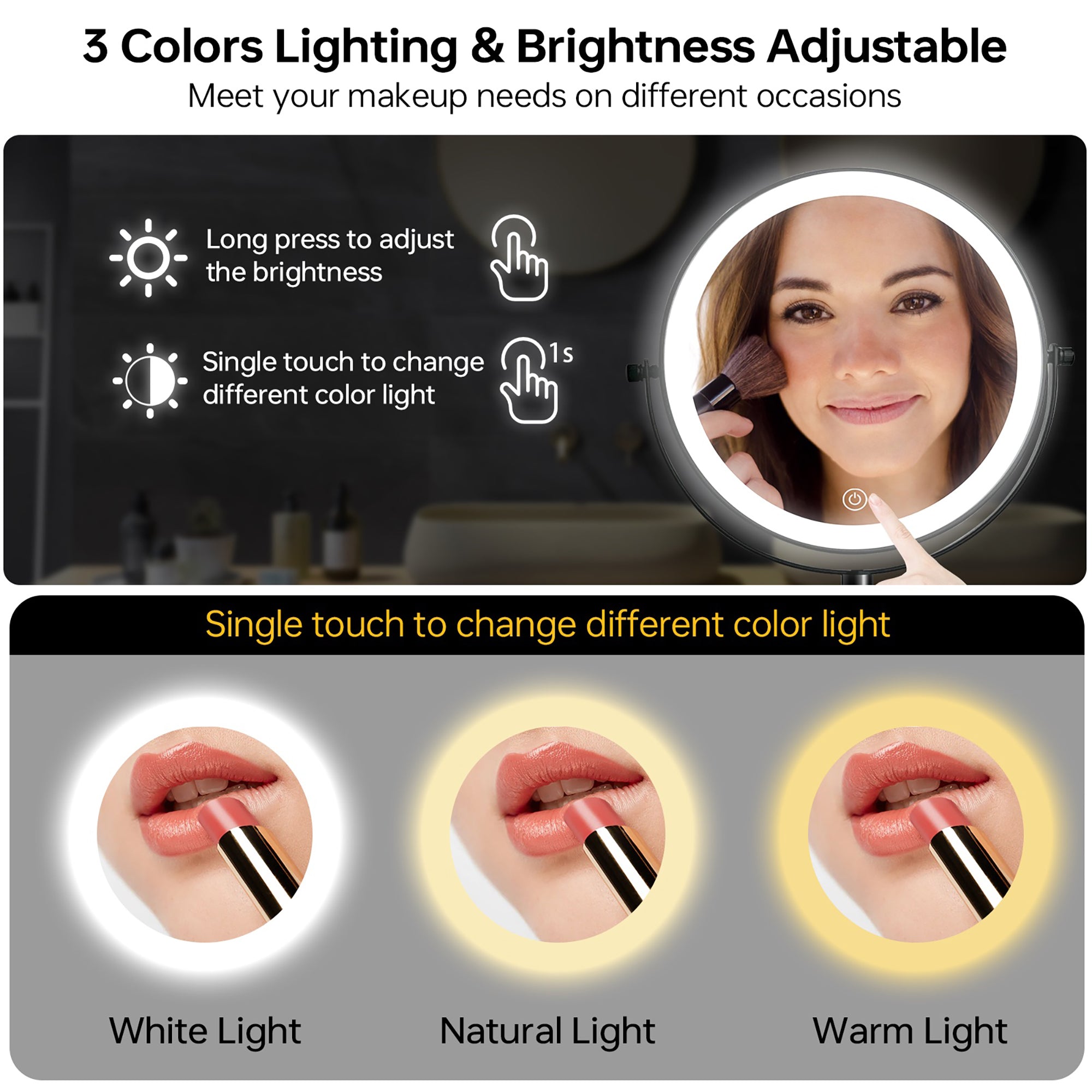 17 inch Double-Sided Wall Mounted 10X LED Magnifying Bathroom Mirror