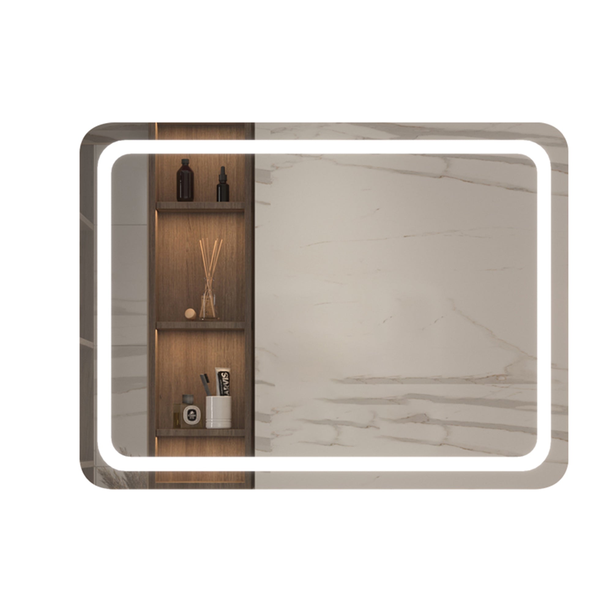 Rectangular Frameless Wall Mounted LED Single Bathroom Vanity Mirror in Natural