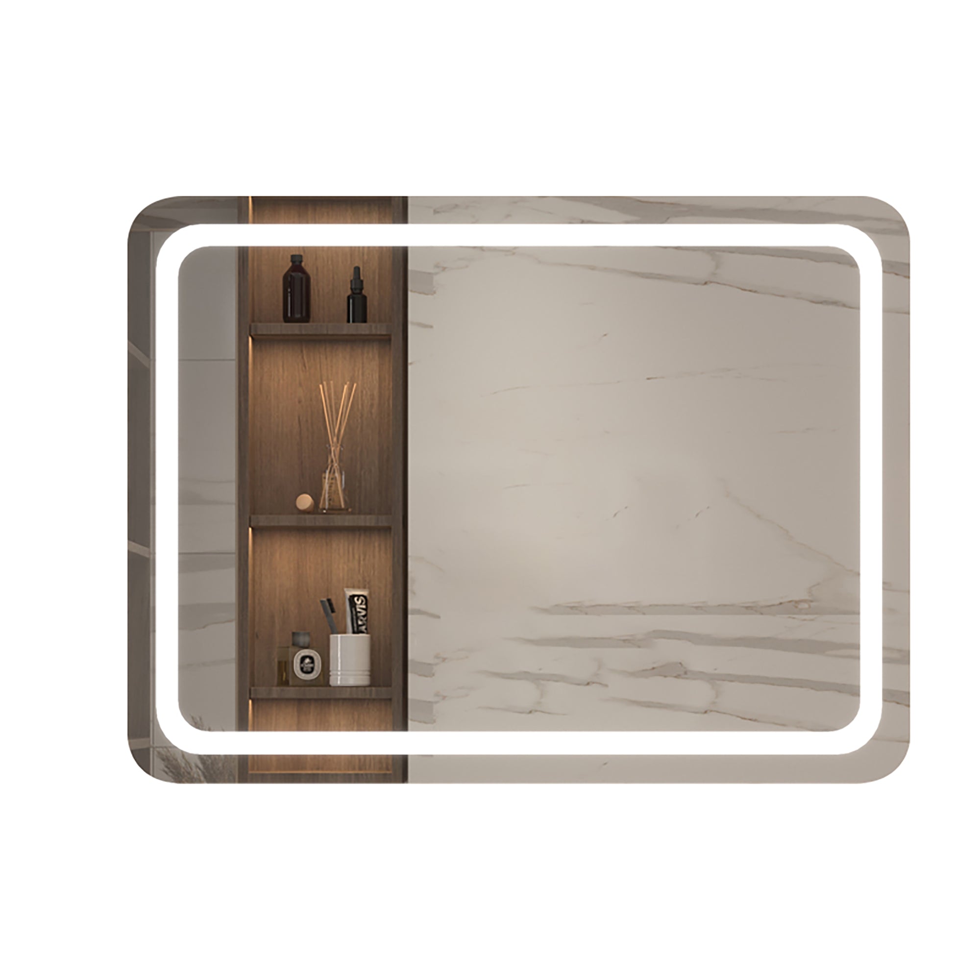 Rectangular Frameless Wall Mounted LED Single Bathroom Vanity Mirror in Natural