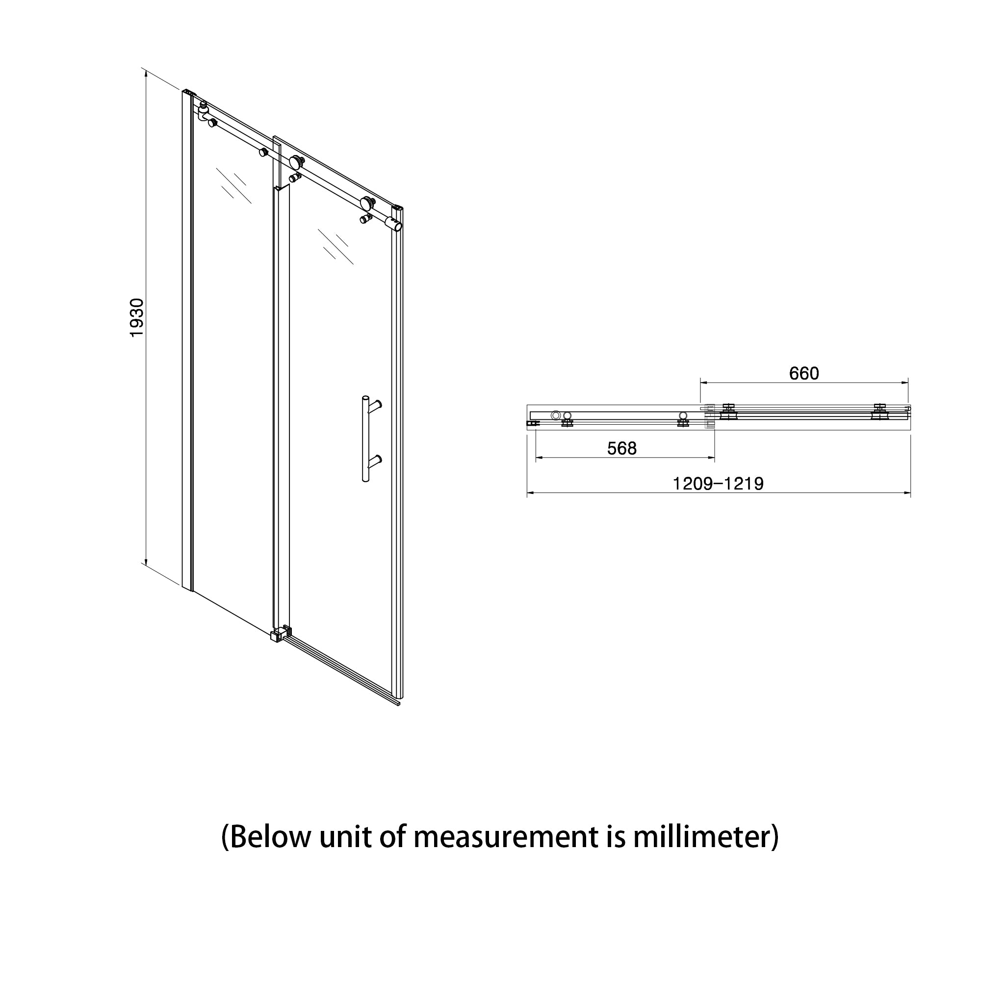 48 in. W x 72 in. H Semi-Frameless Shower Door Single Sliding