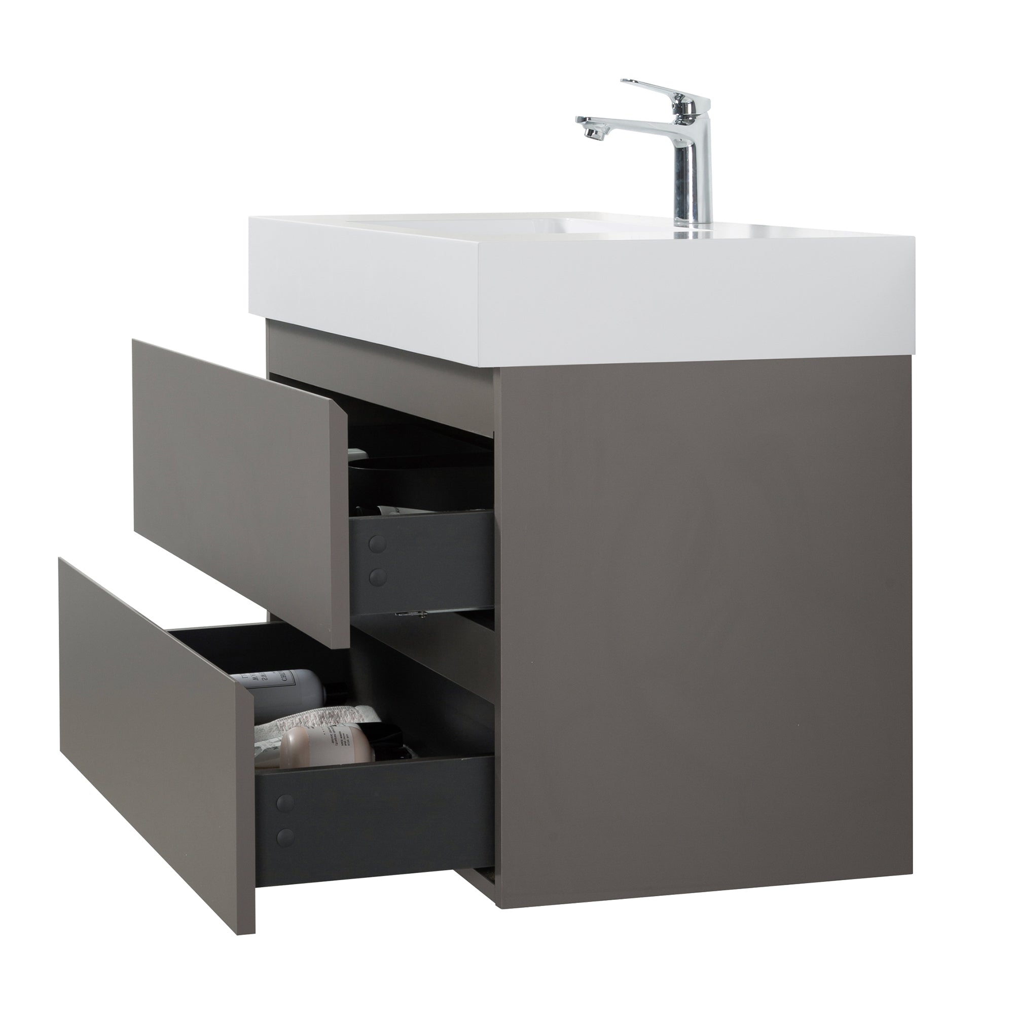 Staykiwi Wall-Mounted Bathroom Vanity Set with Black Integrated Solid Surface Sink