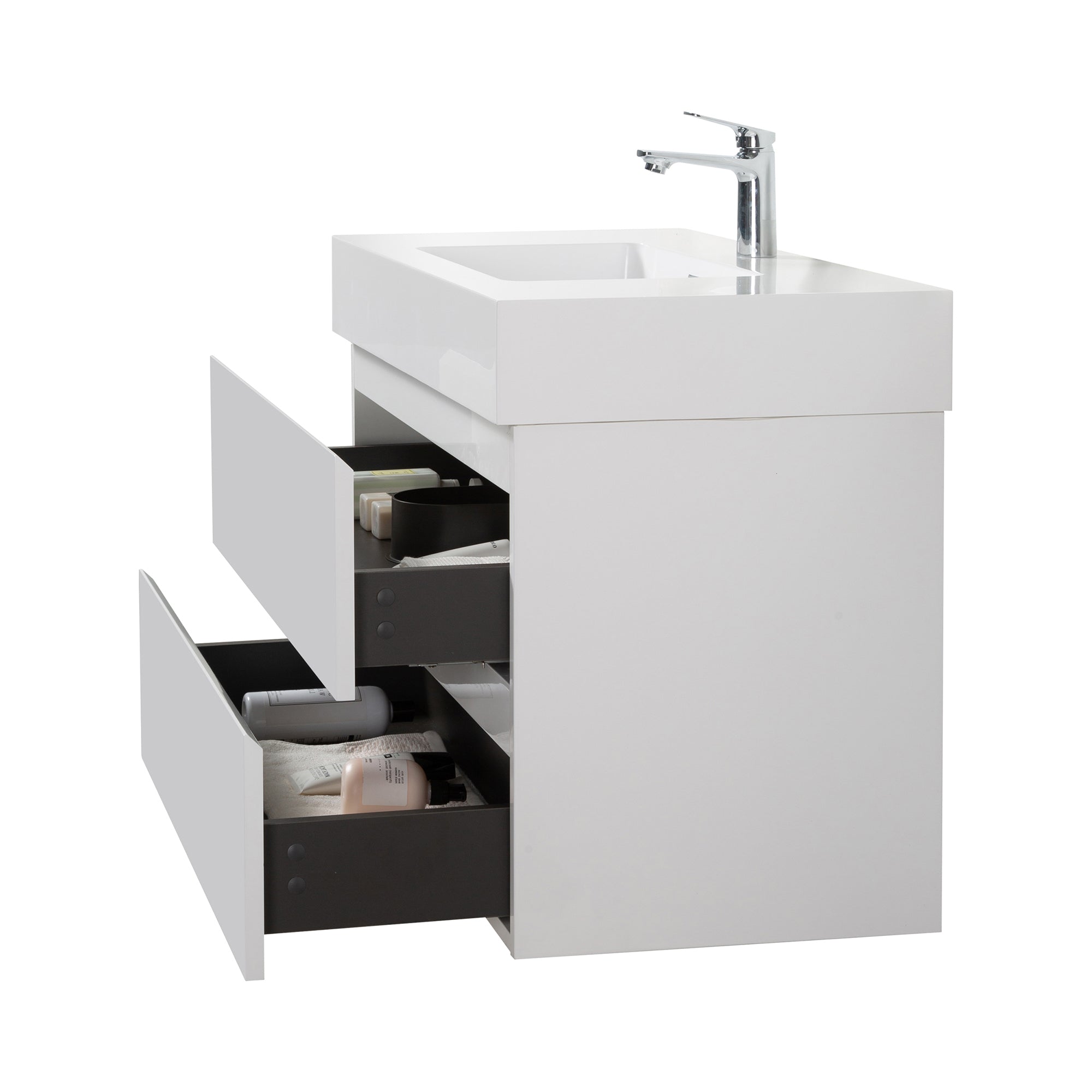 Staykiwi Wall-Mounted Bathroom Vanity Set with Black Integrated Solid Surface Sink