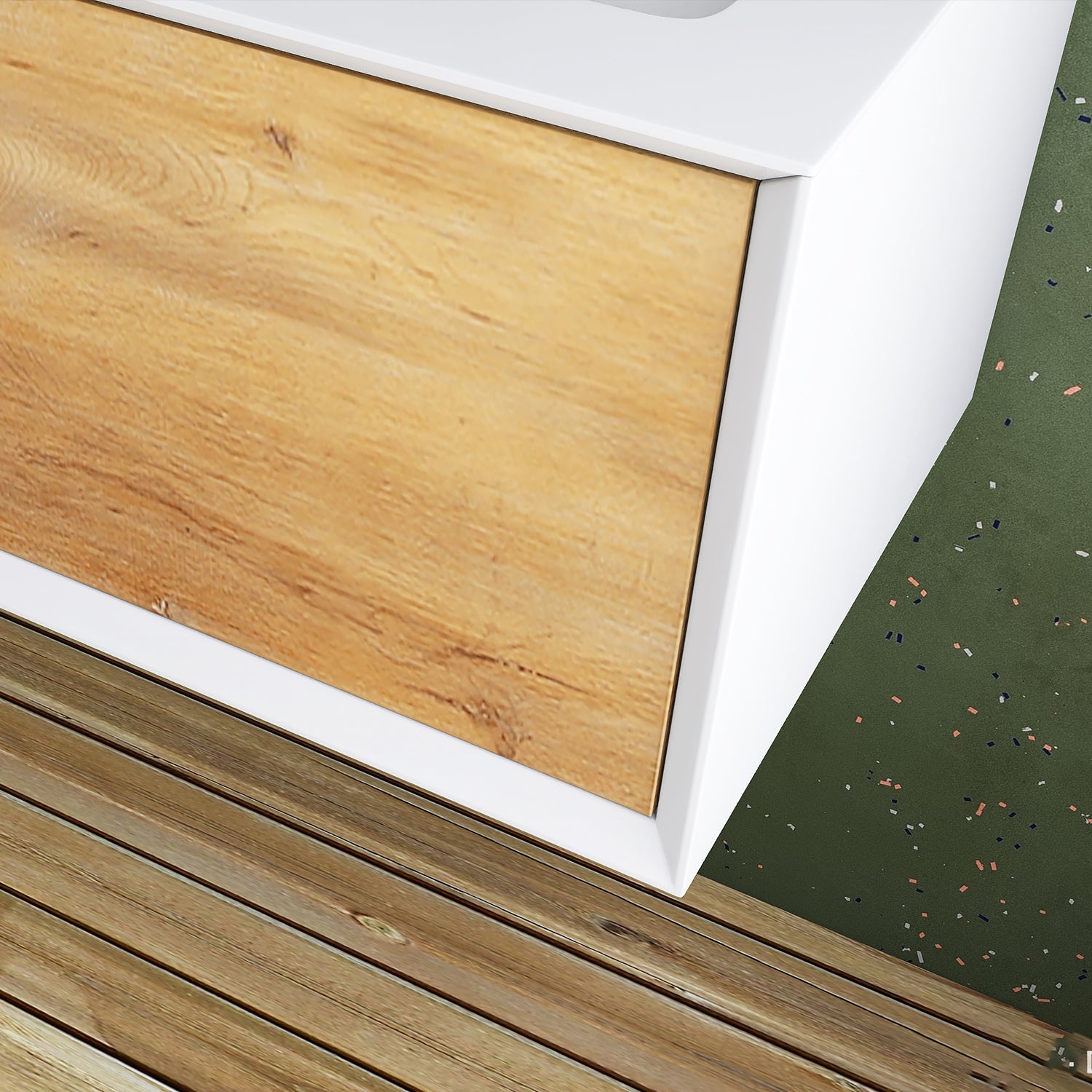 24 in./30 in./36 in. Wall-Mounted 1-drawer Bathroom Vanity Set in White and Oak with Integrated Solid Surface Sink