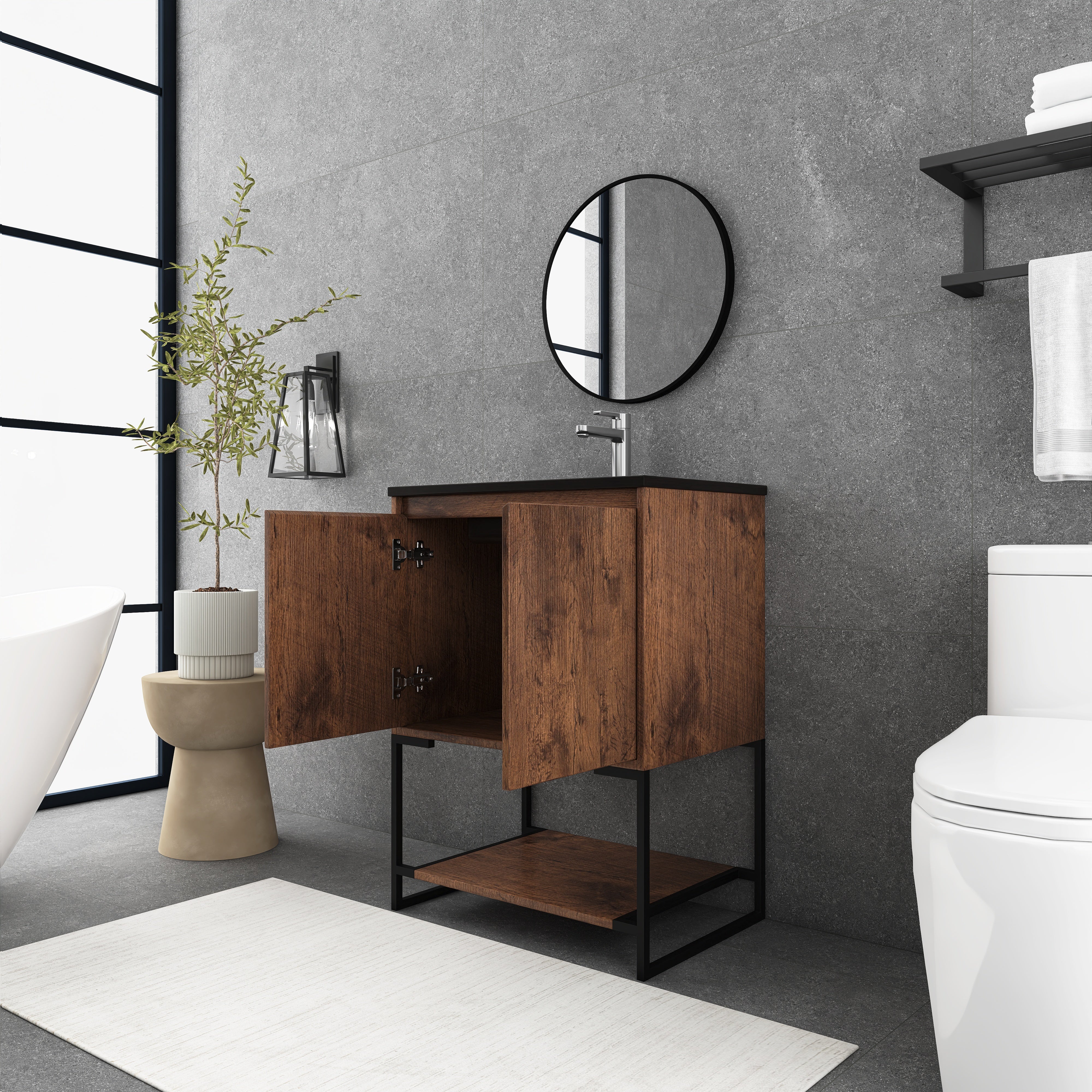 24 in. RW-B Freestanding Bathroom Vanity Set with Integrated Sink