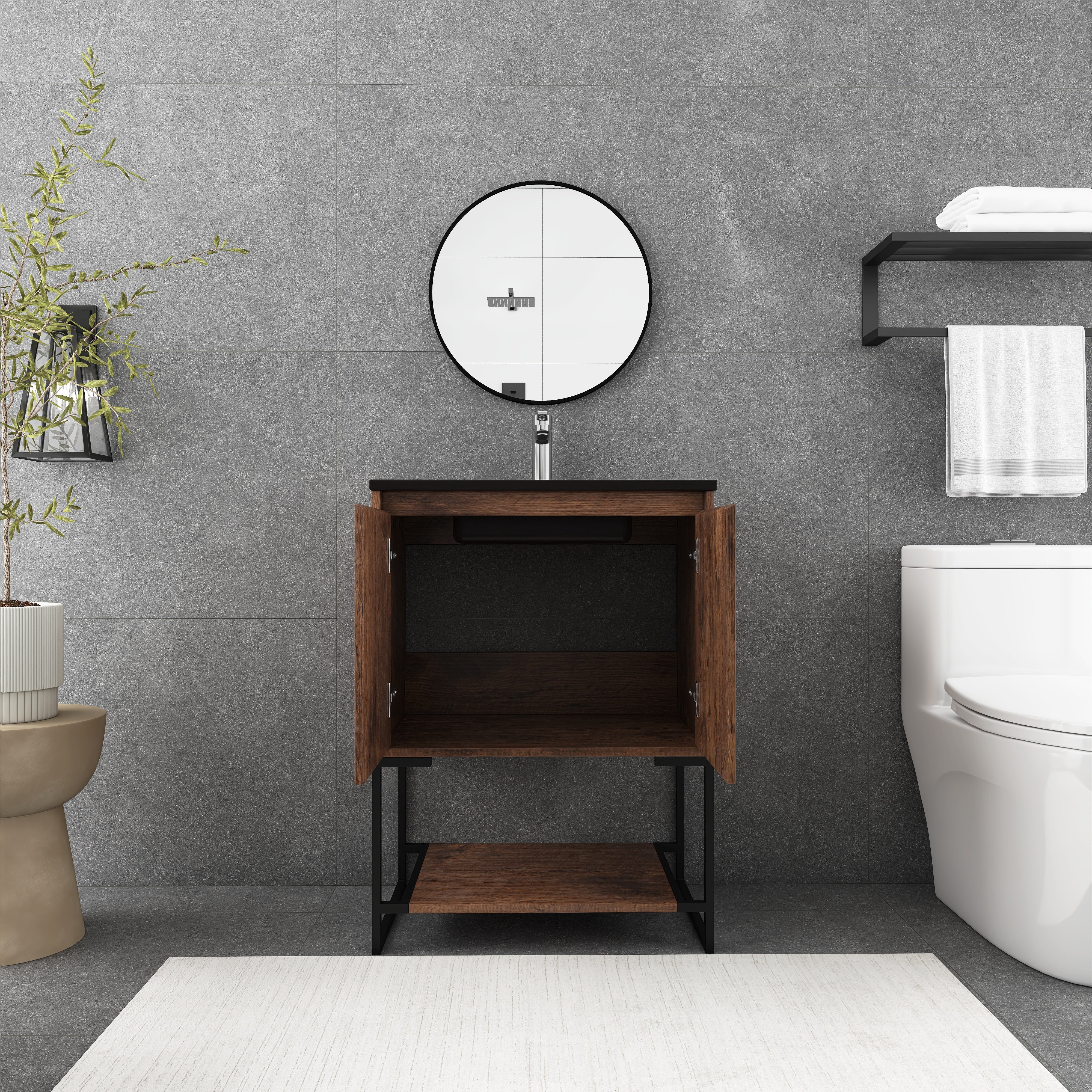 24 in. RW-B Freestanding Bathroom Vanity Set with Integrated Sink