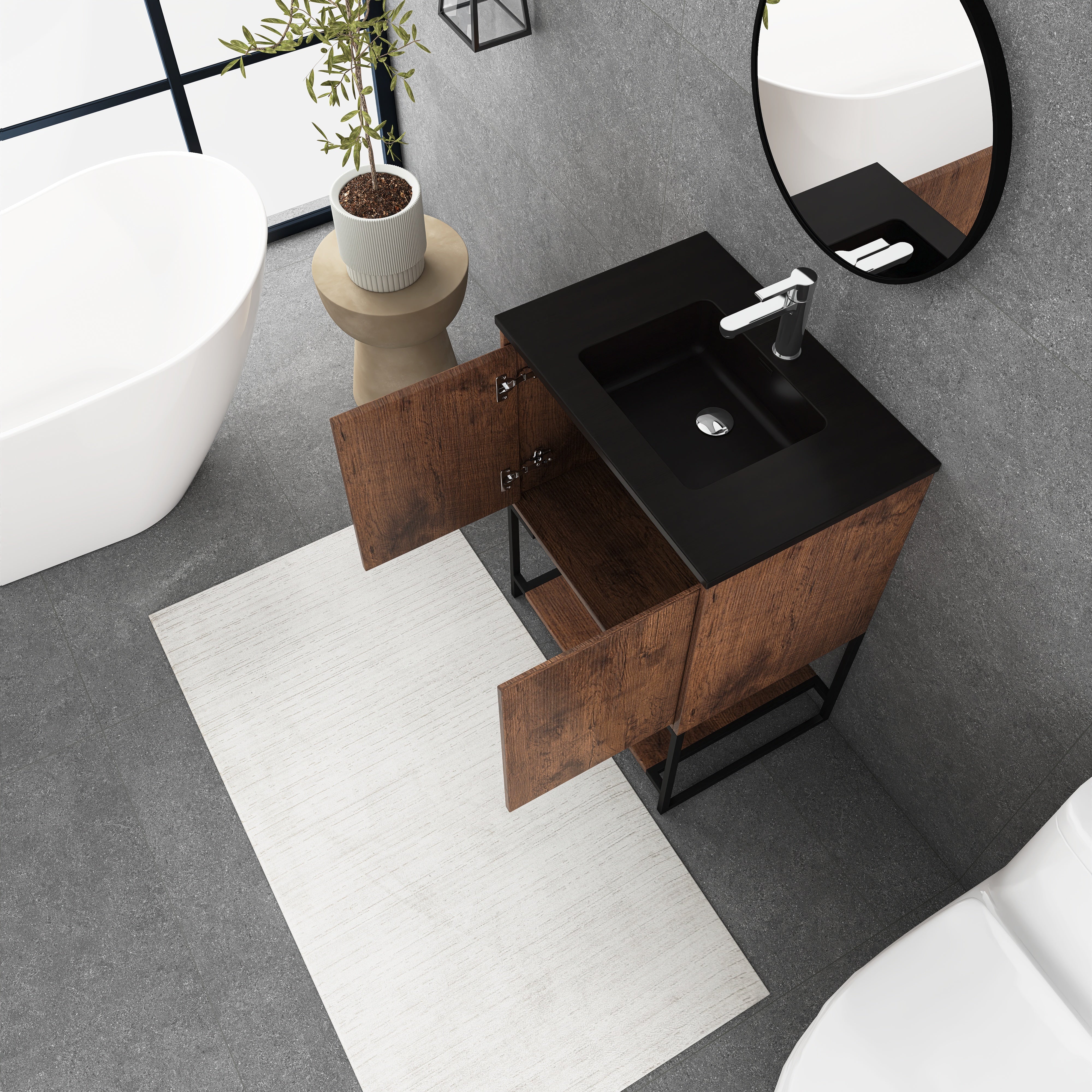 24 in. RW-B Freestanding Bathroom Vanity Set with Integrated Sink