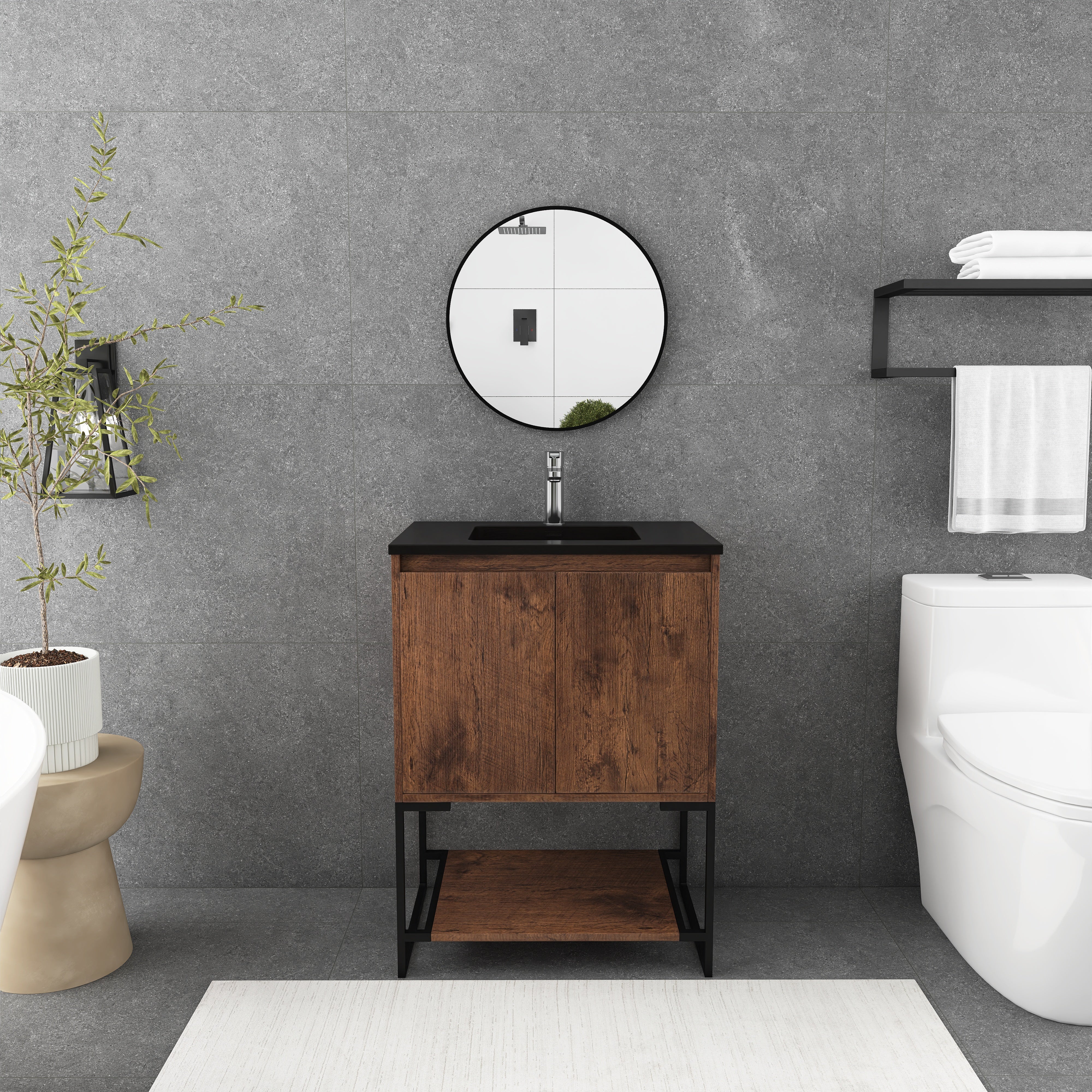 24 in. RW-B Freestanding Bathroom Vanity Set with Integrated Sink