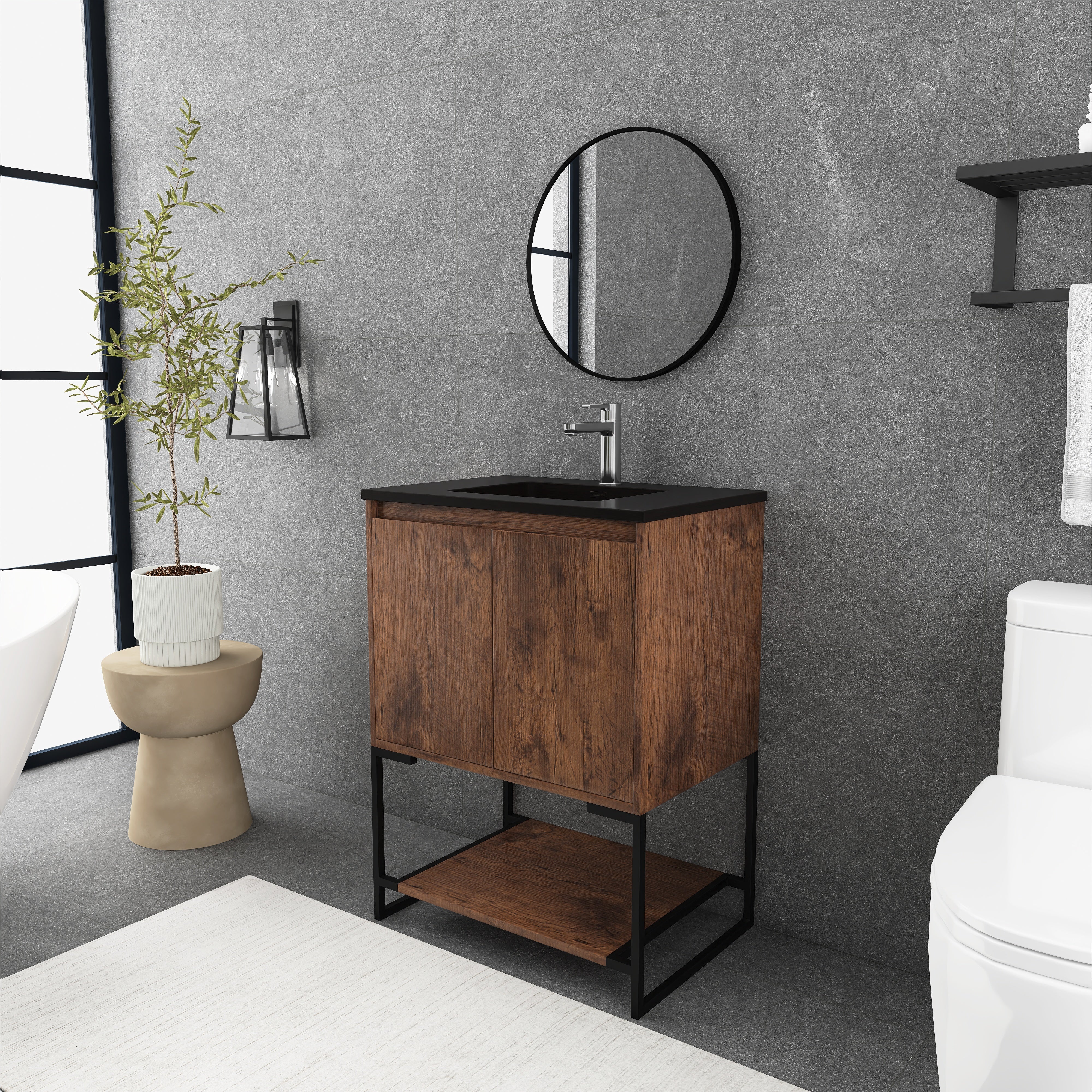 24 in. RW-B Freestanding Bathroom Vanity Set with Integrated Sink