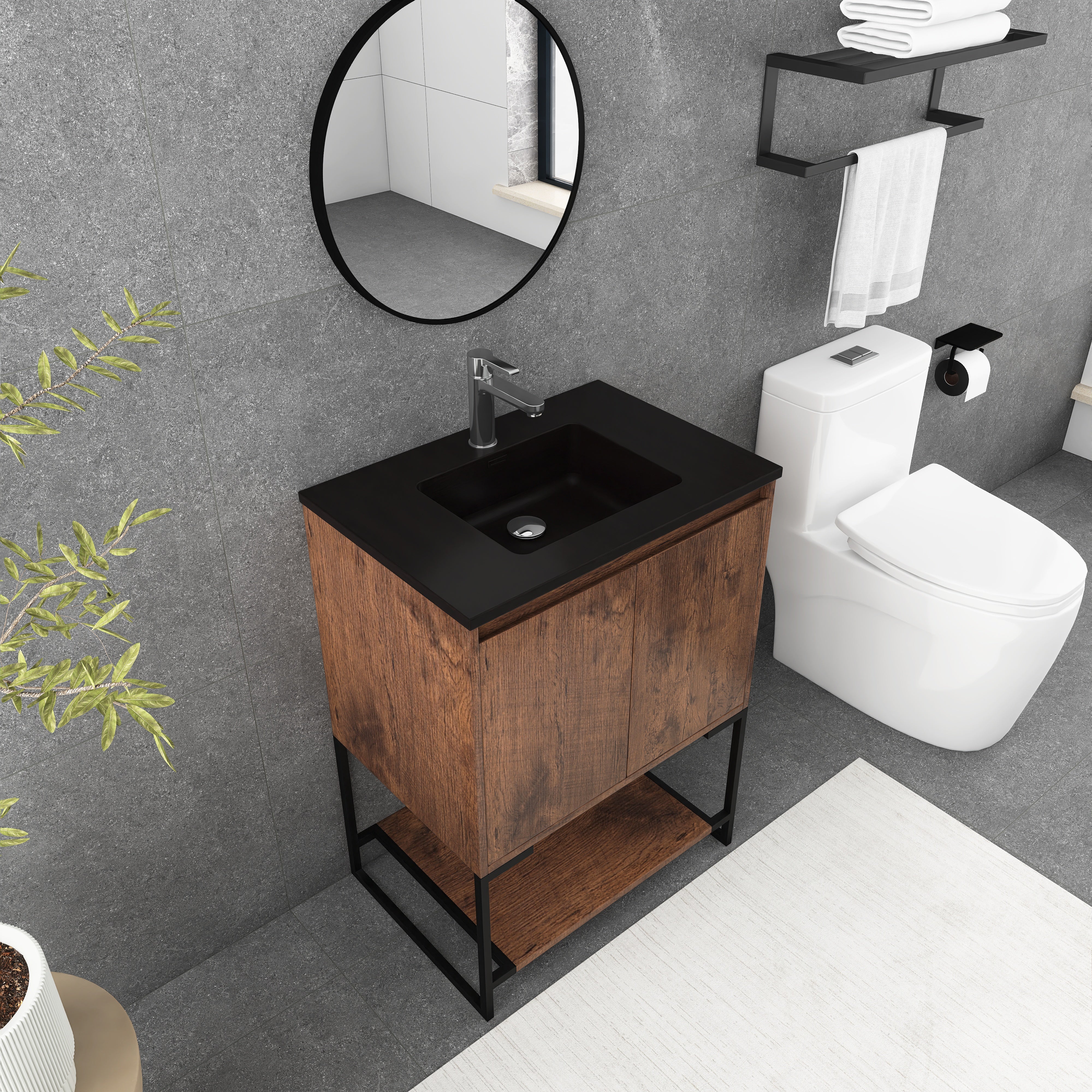 24 in. RW-B Freestanding Bathroom Vanity Set with Integrated Sink