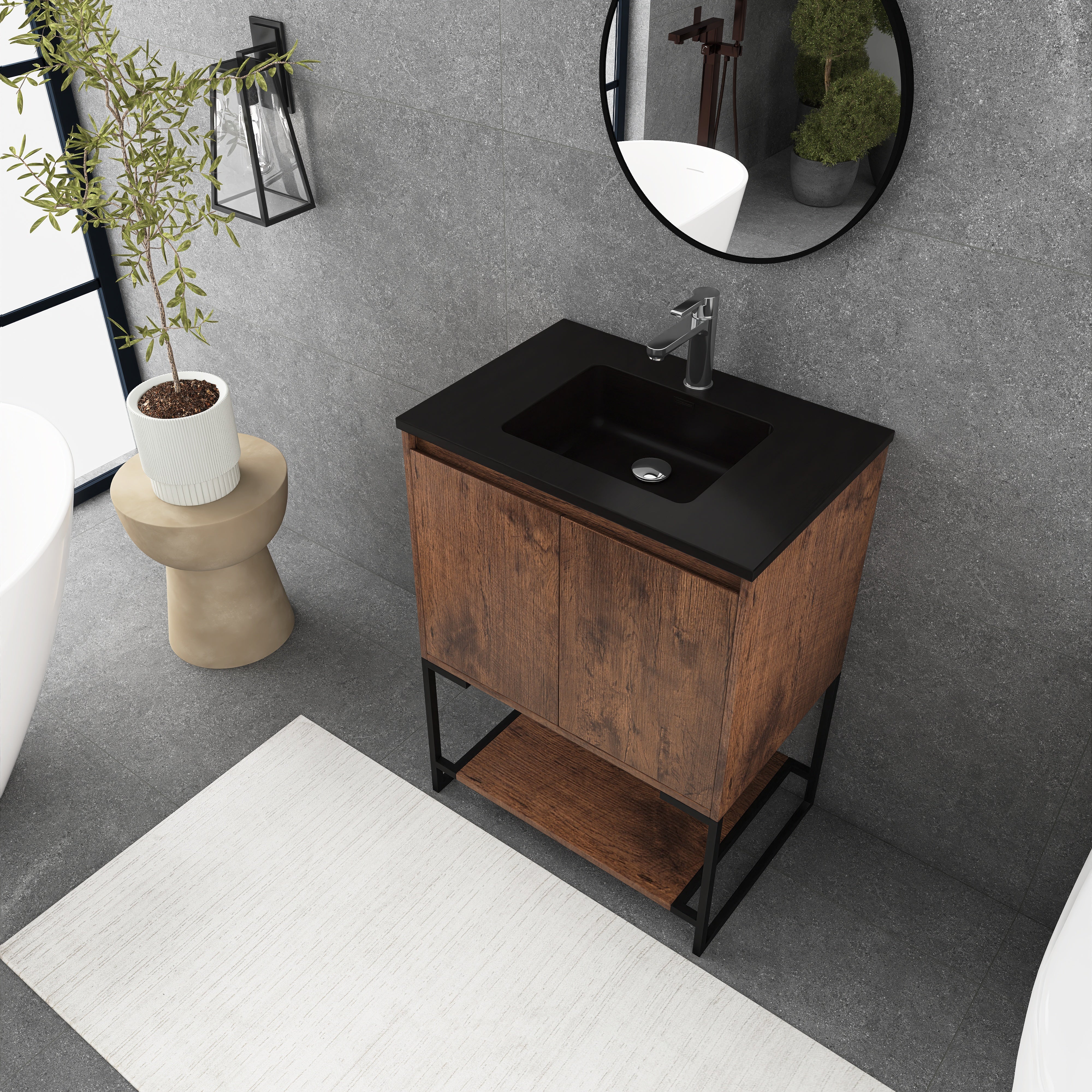 24 in. RW-B Freestanding Bathroom Vanity Set with Integrated Sink