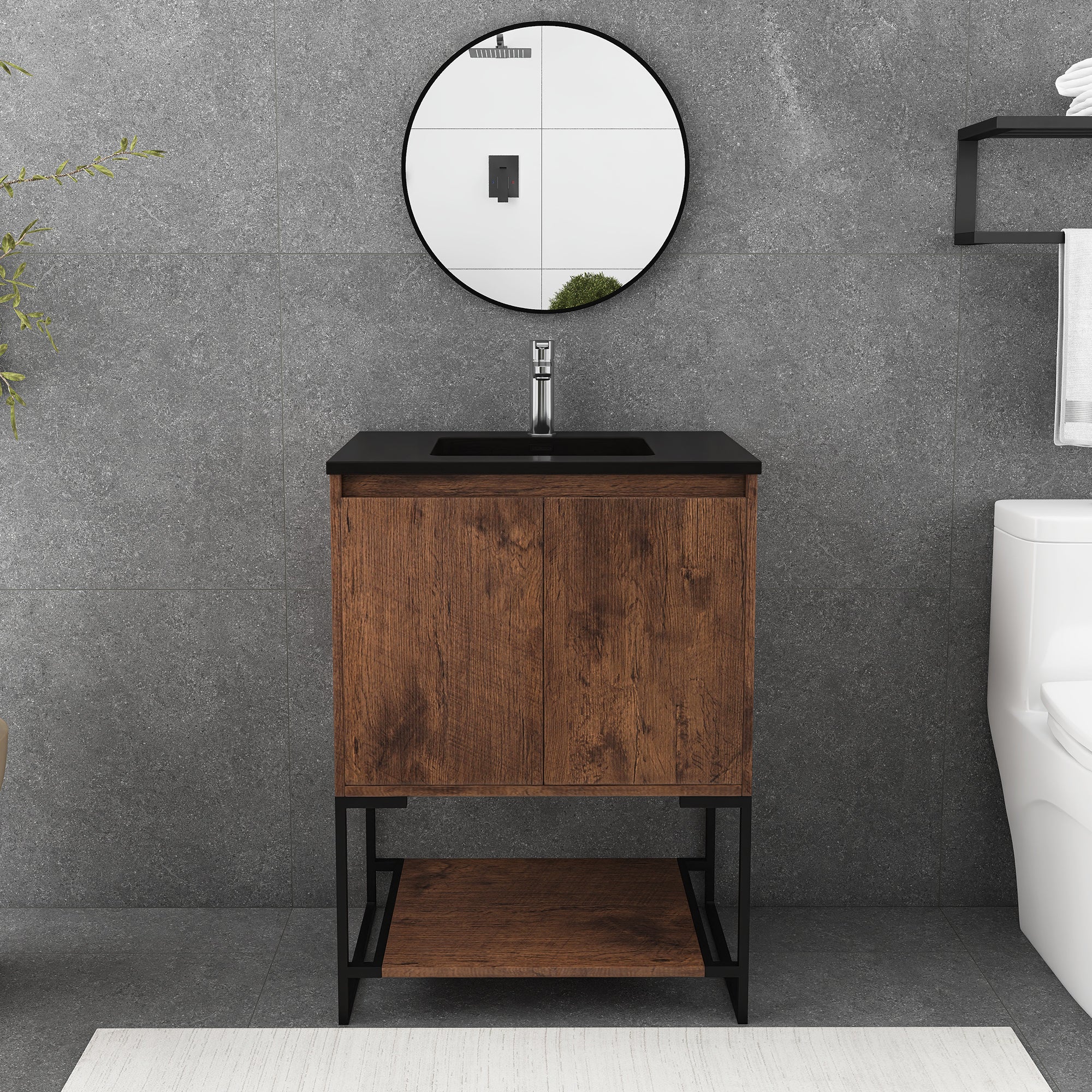24 in. RW-B Freestanding Bathroom Vanity Set with Integrated Sink