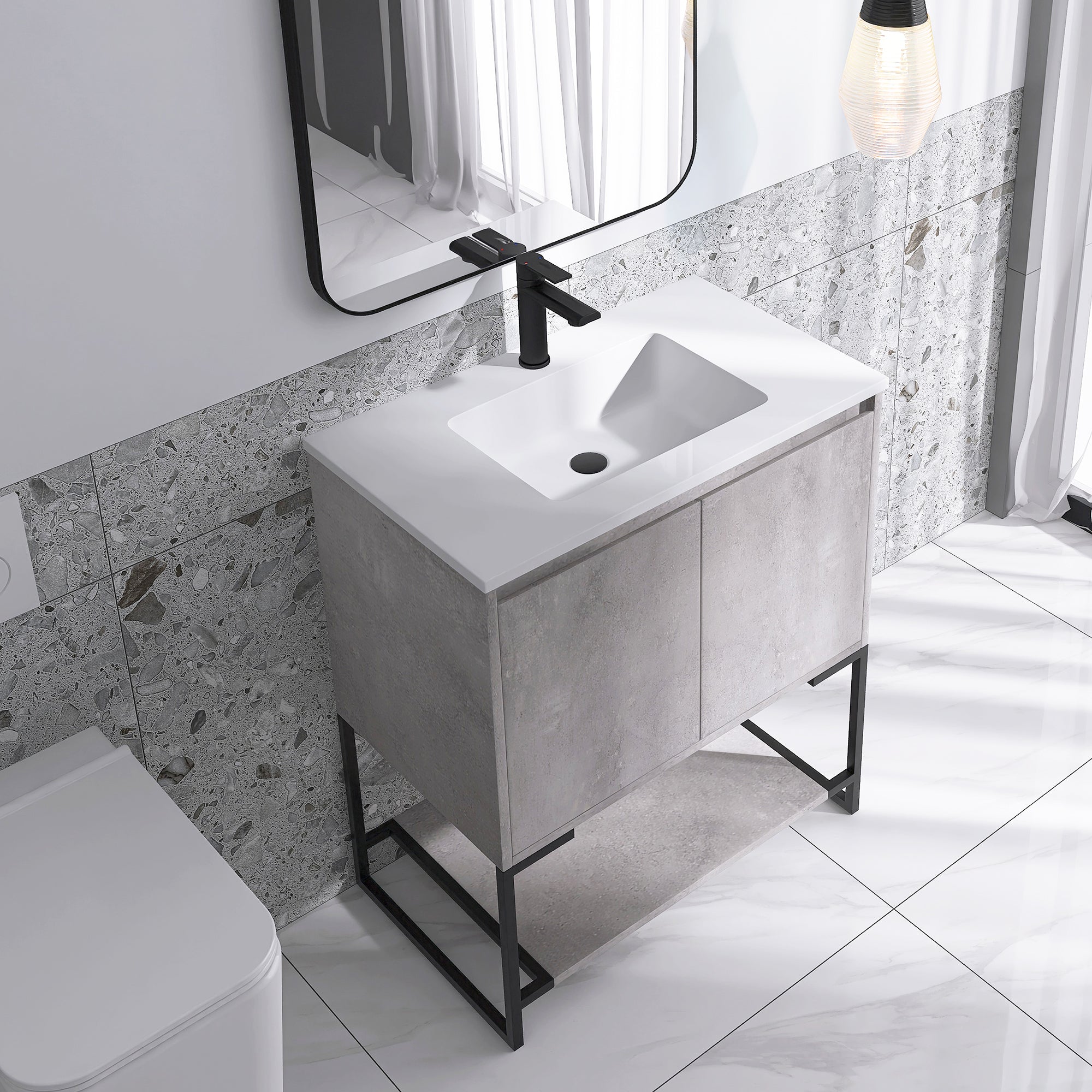 30 in. CG-W Freestanding Bathroom Vanity Set with Integrated Sink
