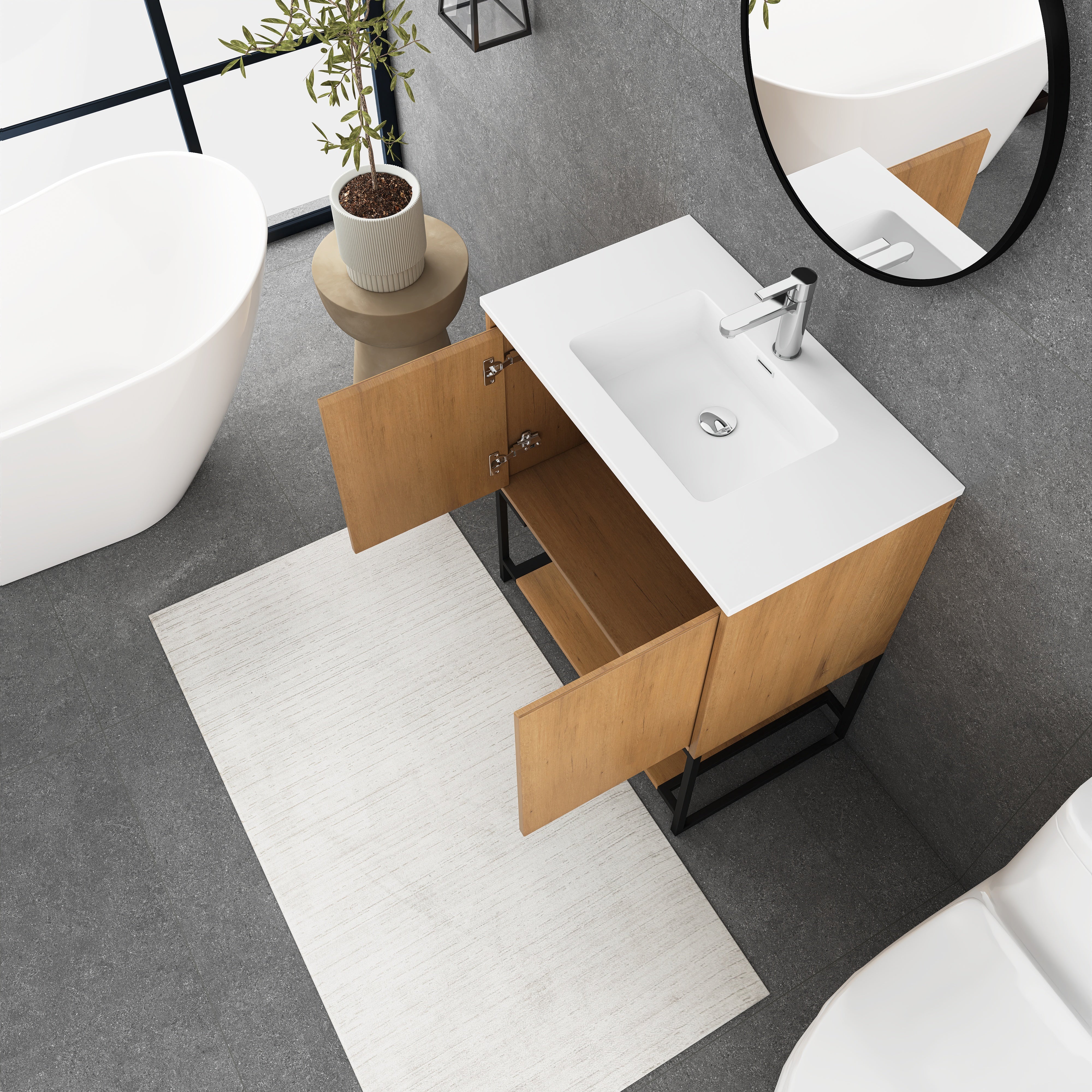 30 in. OAK-W Freestanding Bathroom Vanity Set with Integrated Sink