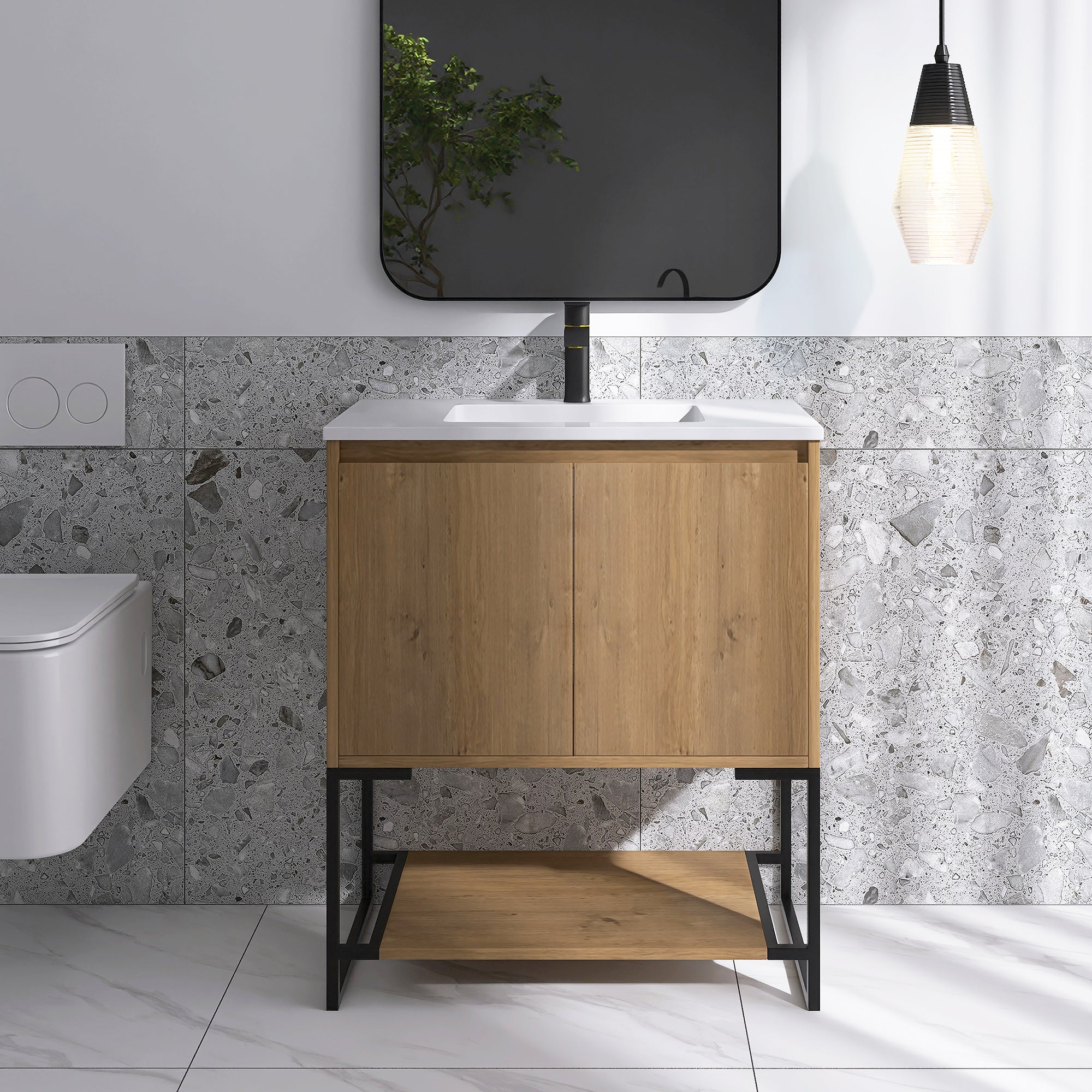 30 in. OAK-W Freestanding Bathroom Vanity Set with Integrated Sink