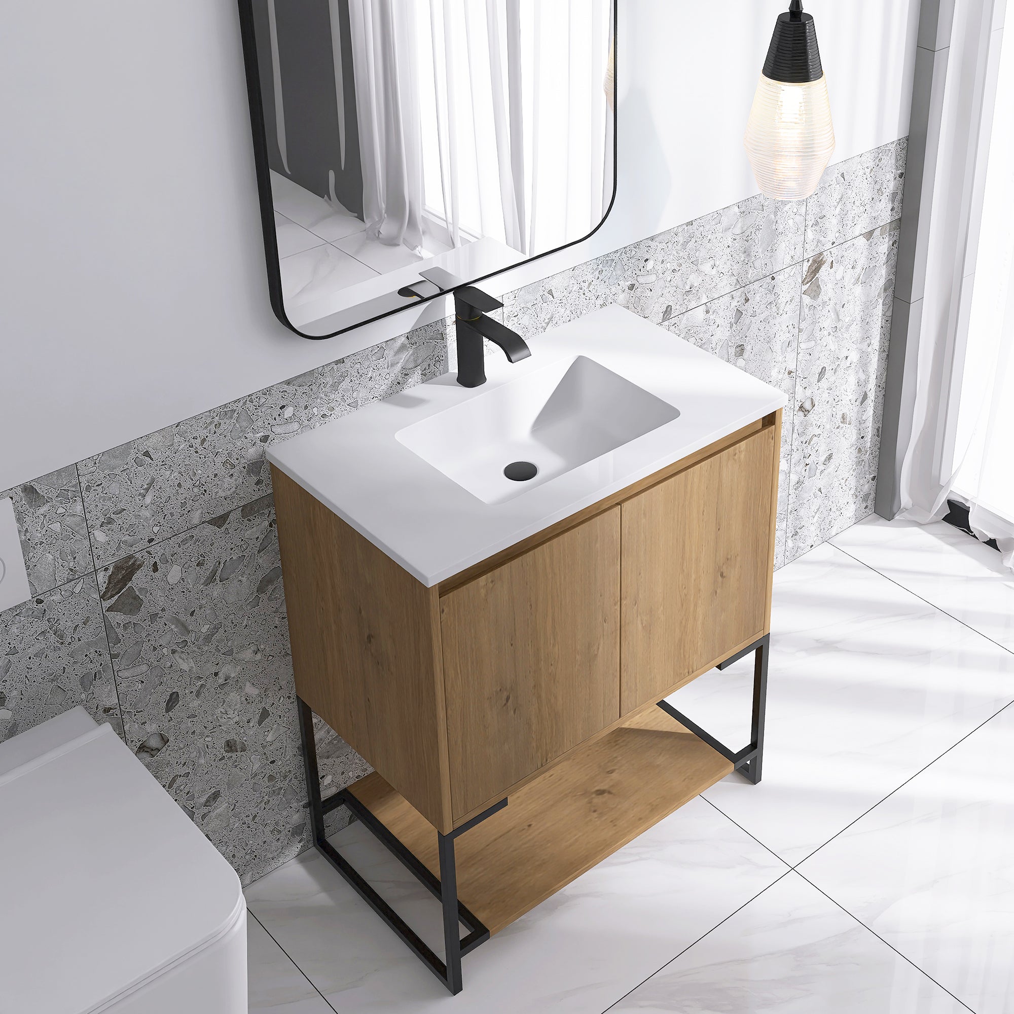 30 in. OAK-W Freestanding Bathroom Vanity Set with Integrated Sink
