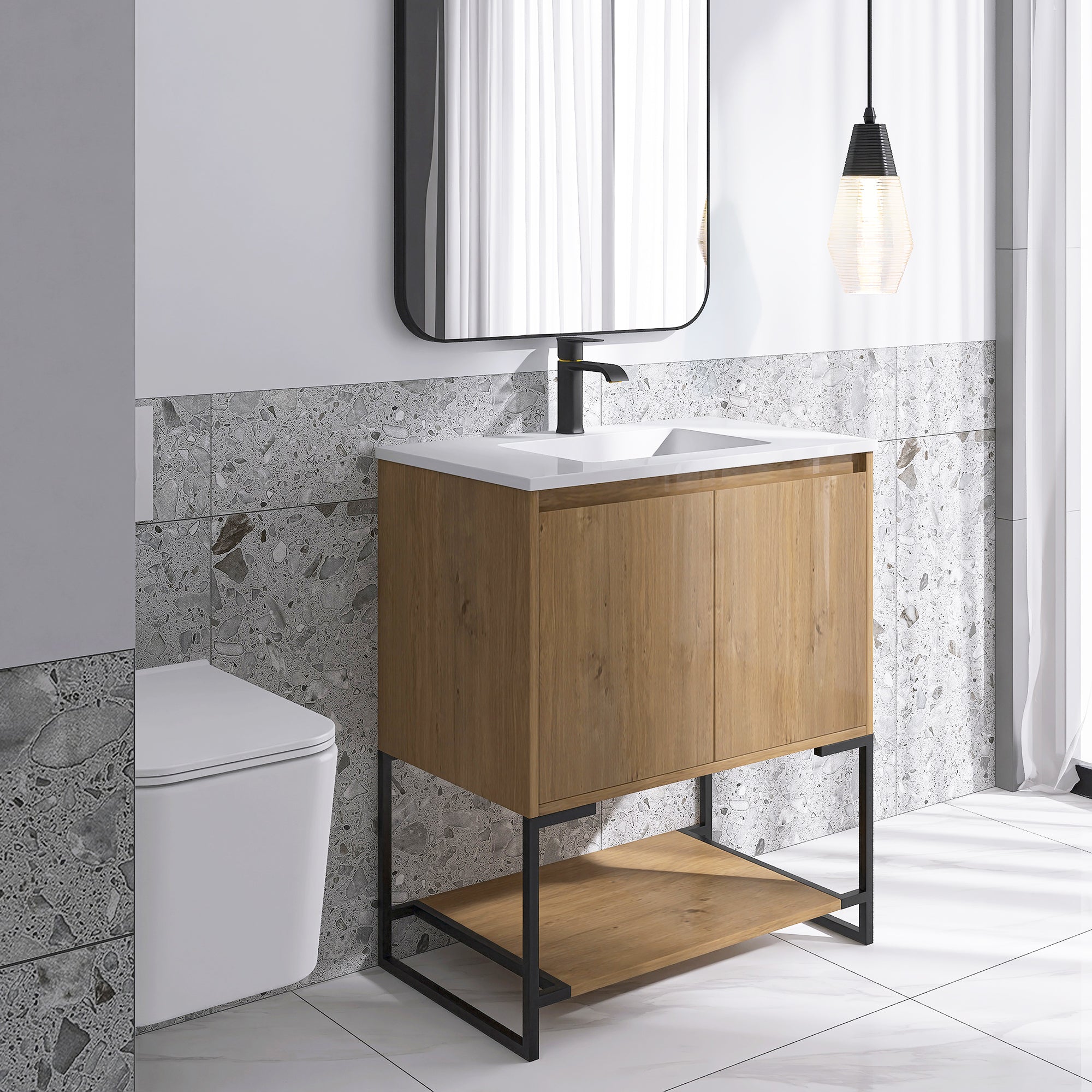 30 in. OAK-W Freestanding Bathroom Vanity Set with Integrated Sink