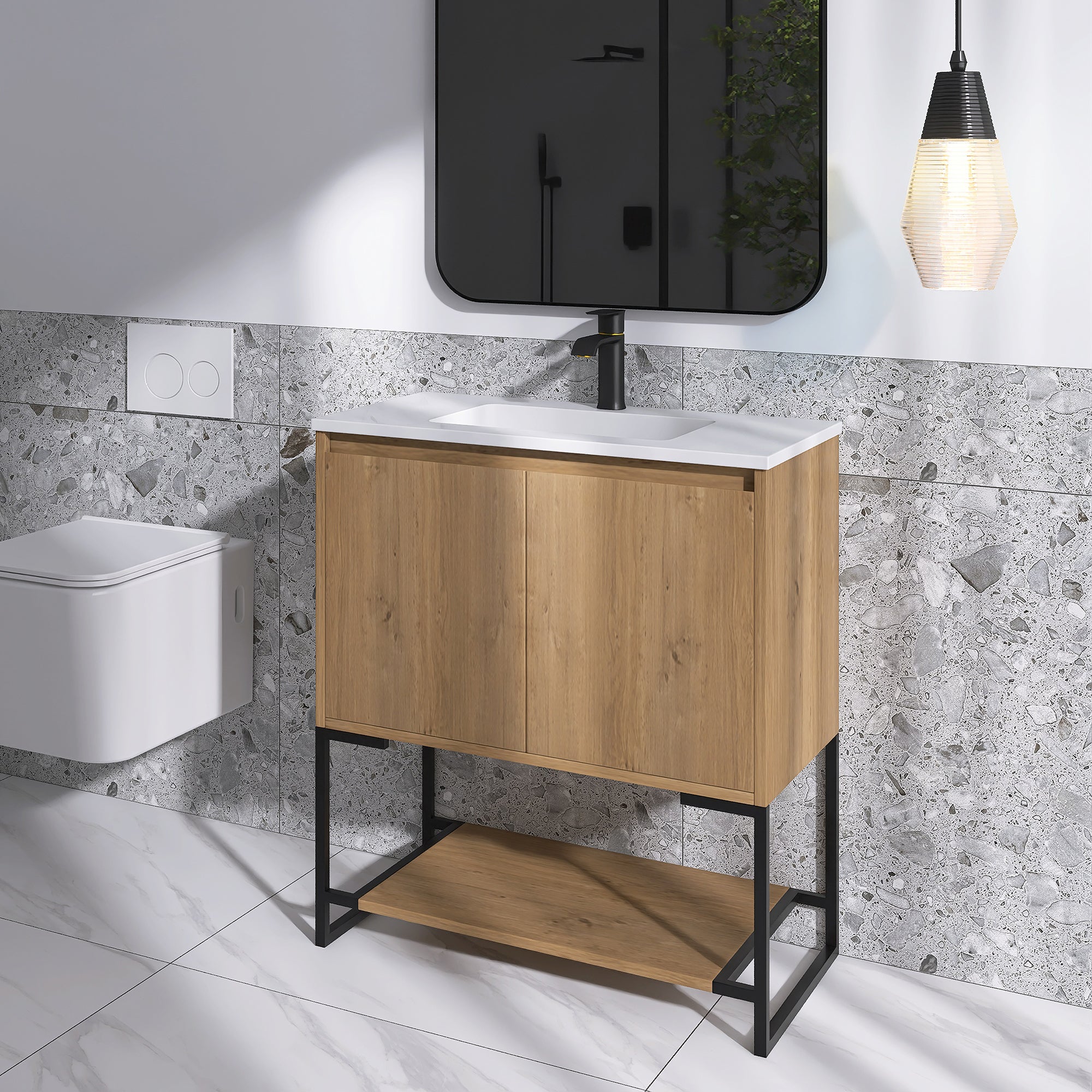 30 in. OAK-W Freestanding Bathroom Vanity Set with Integrated Sink