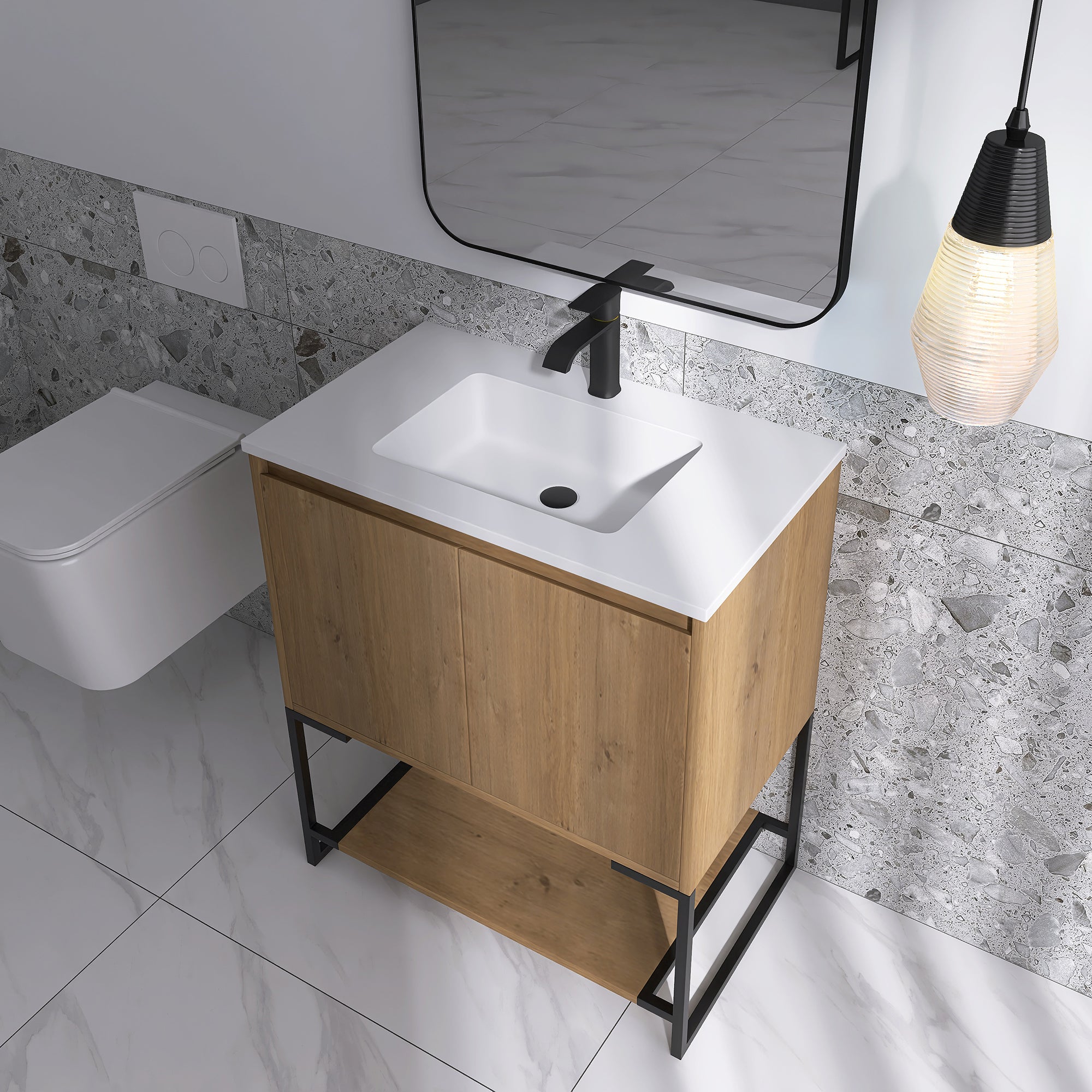 30 in. OAK-W Freestanding Bathroom Vanity Set with Integrated Sink