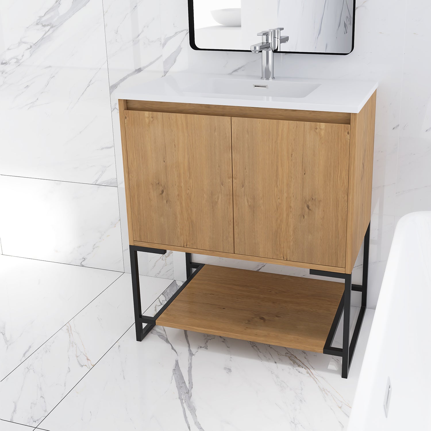 30 in. OAK-W Freestanding Bathroom Vanity Set with Integrated Sink