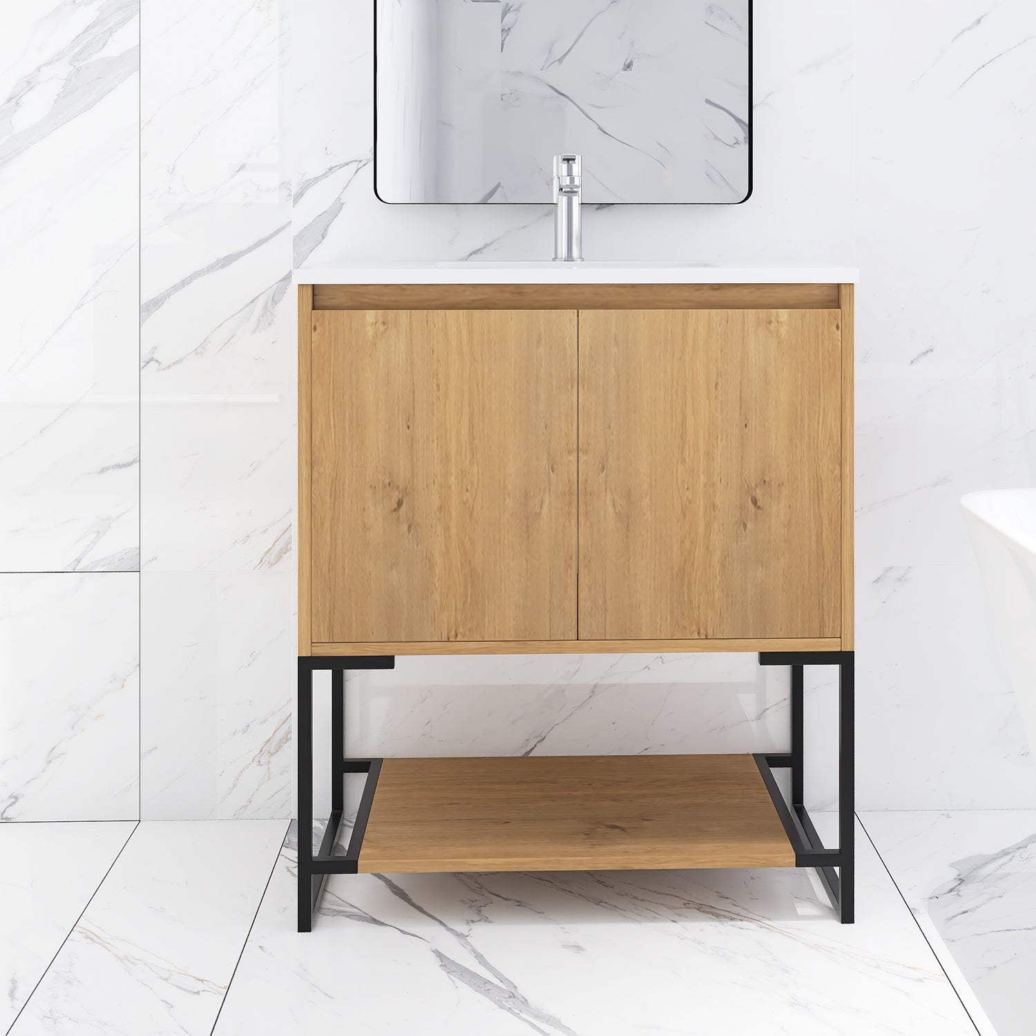 30 in. OAK-W Freestanding Bathroom Vanity Set with Integrated Sink
