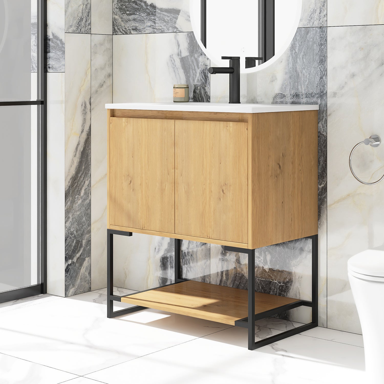 30 in. OAK-W Freestanding Bathroom Vanity Set with Integrated Sink