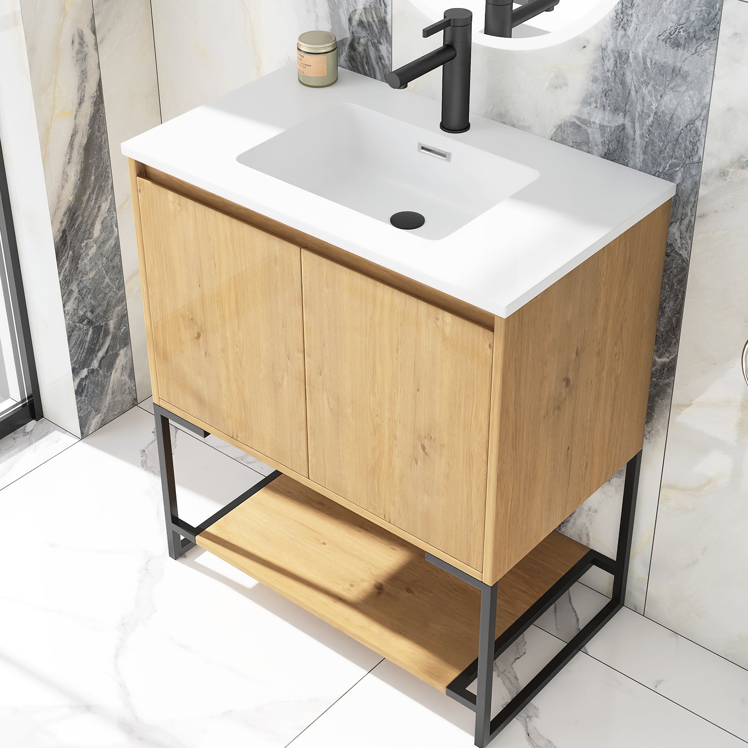 30 in. OAK-W Freestanding Bathroom Vanity Set with Integrated Sink