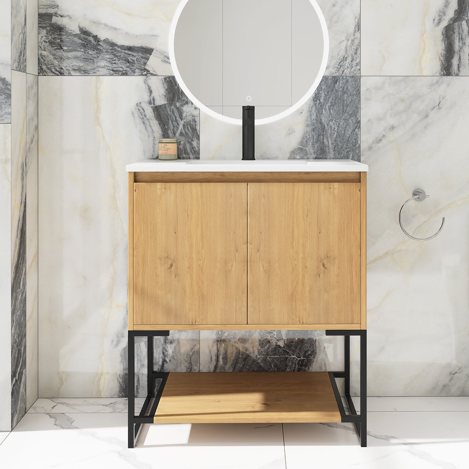 30 in. OAK-W Freestanding Bathroom Vanity Set with Integrated Sink