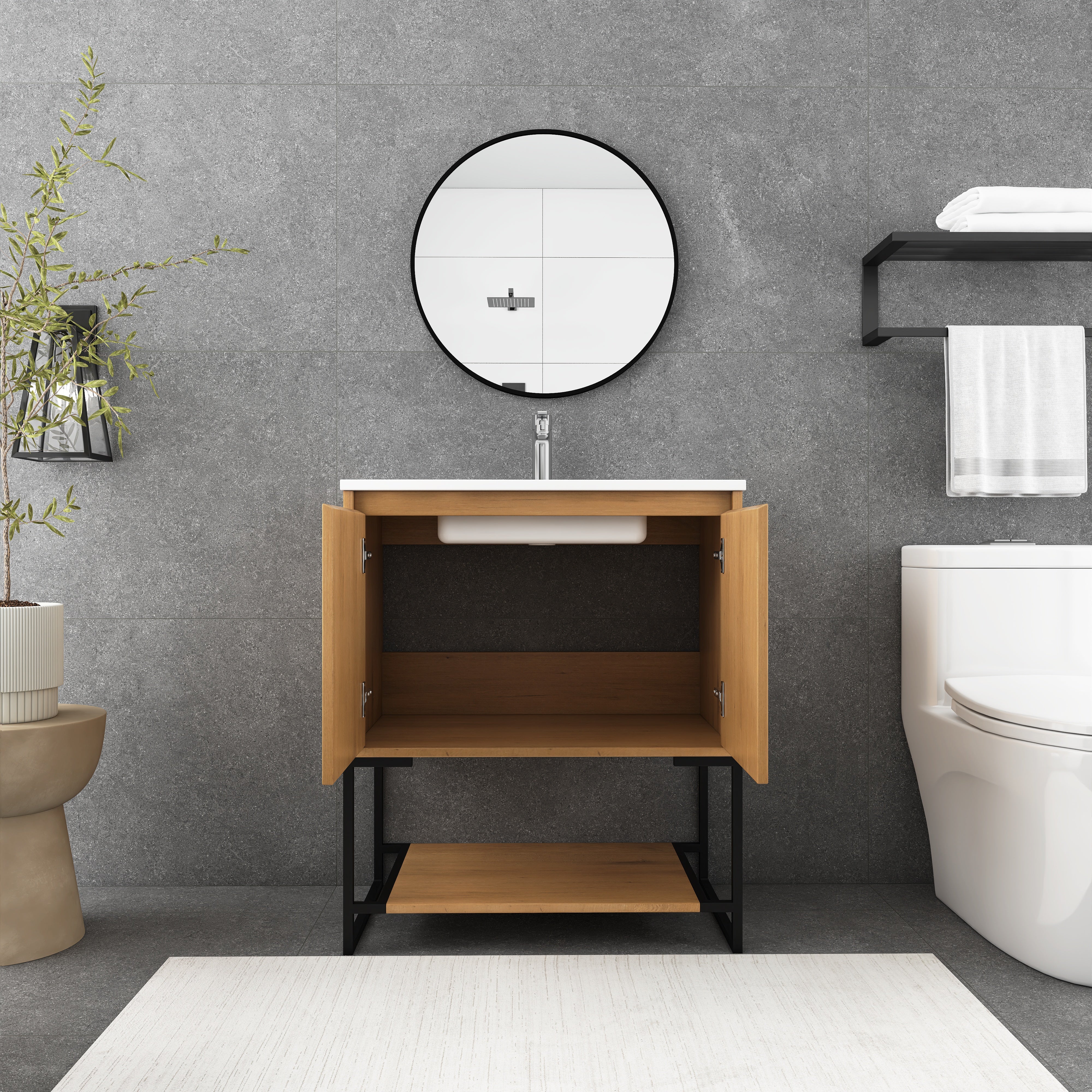 30 in. OAK-W Freestanding Bathroom Vanity Set with Integrated Sink