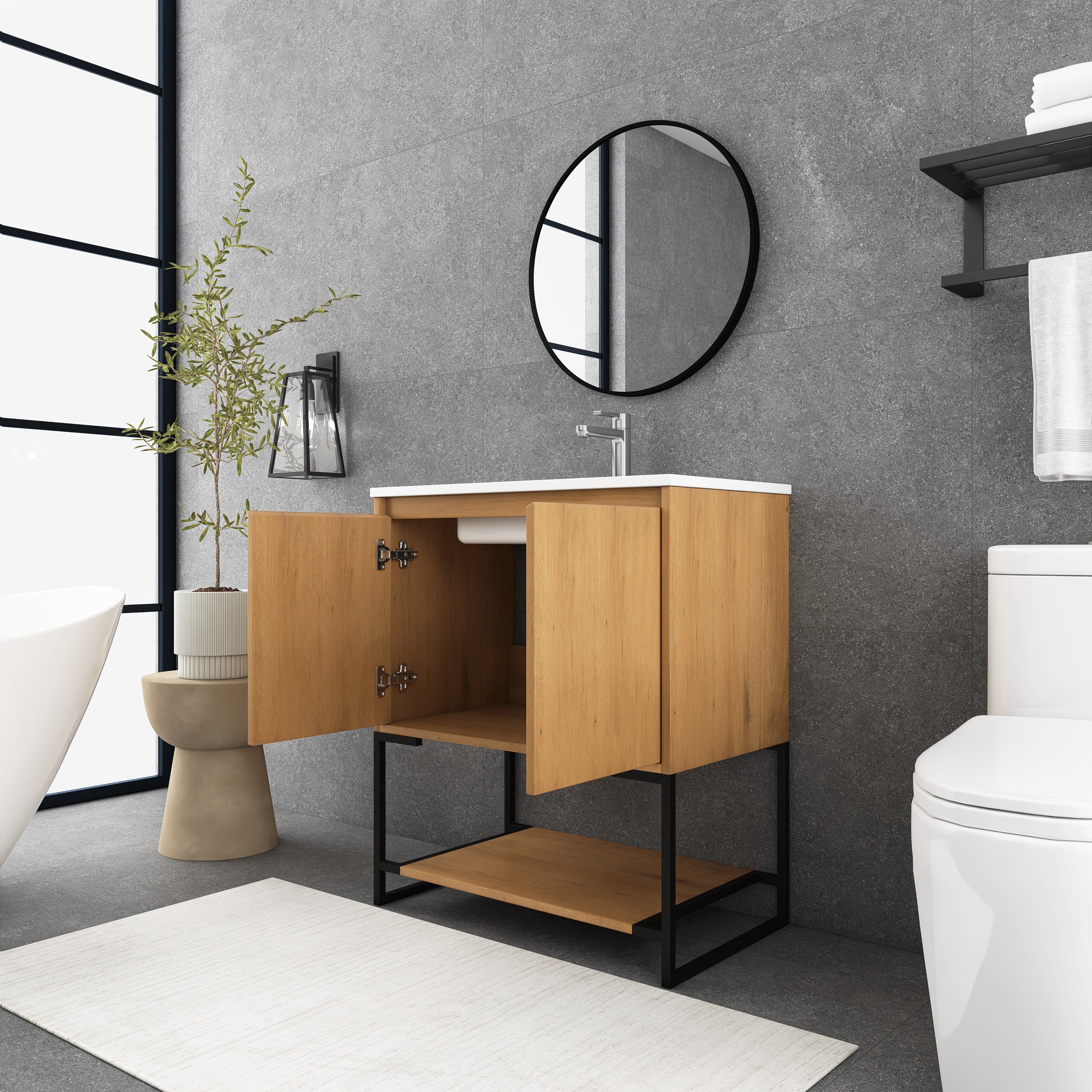 30 in. OAK-W Freestanding Bathroom Vanity Set with Integrated Sink
