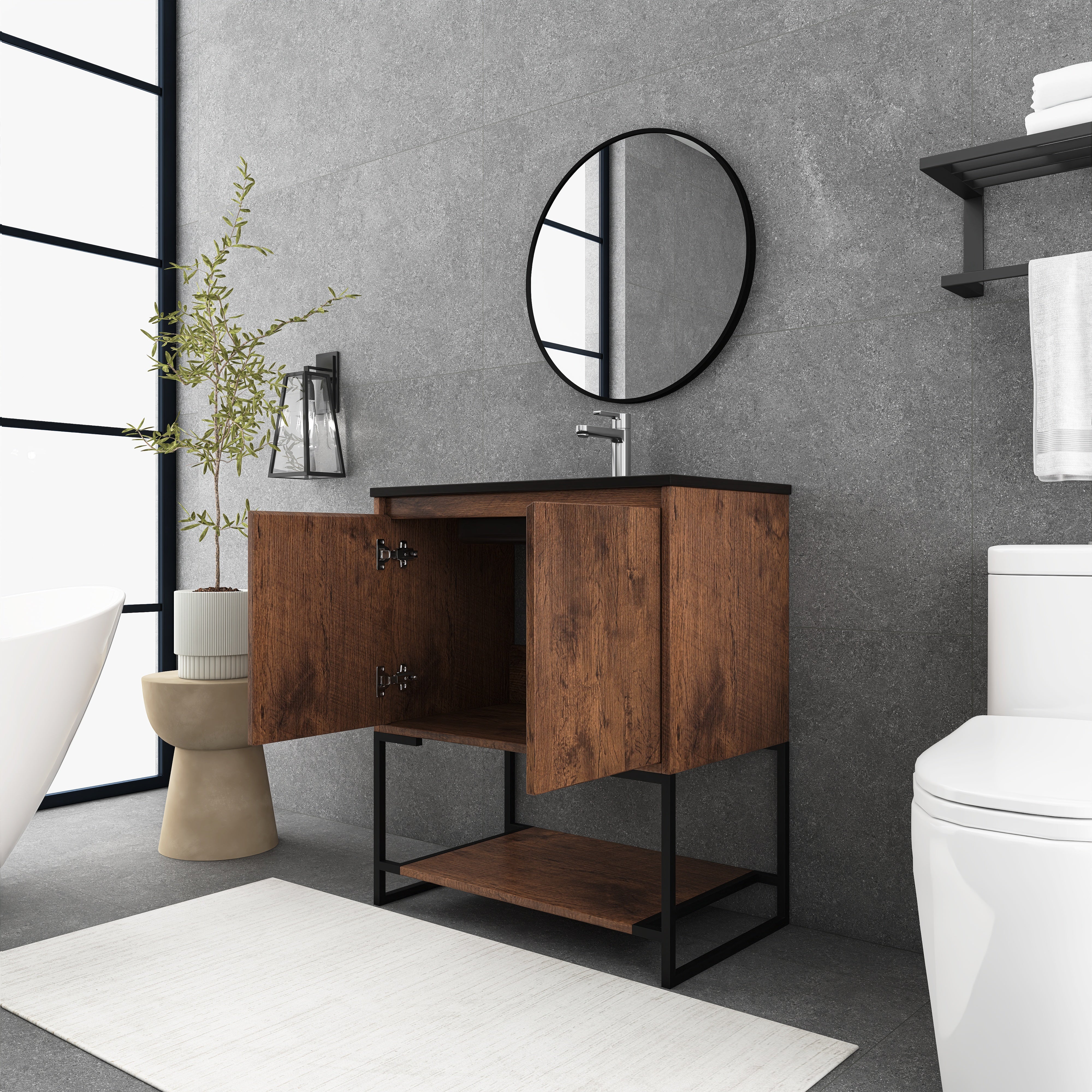 30 in. RW-B Freestanding Bathroom Vanity Set with Integrated Sink