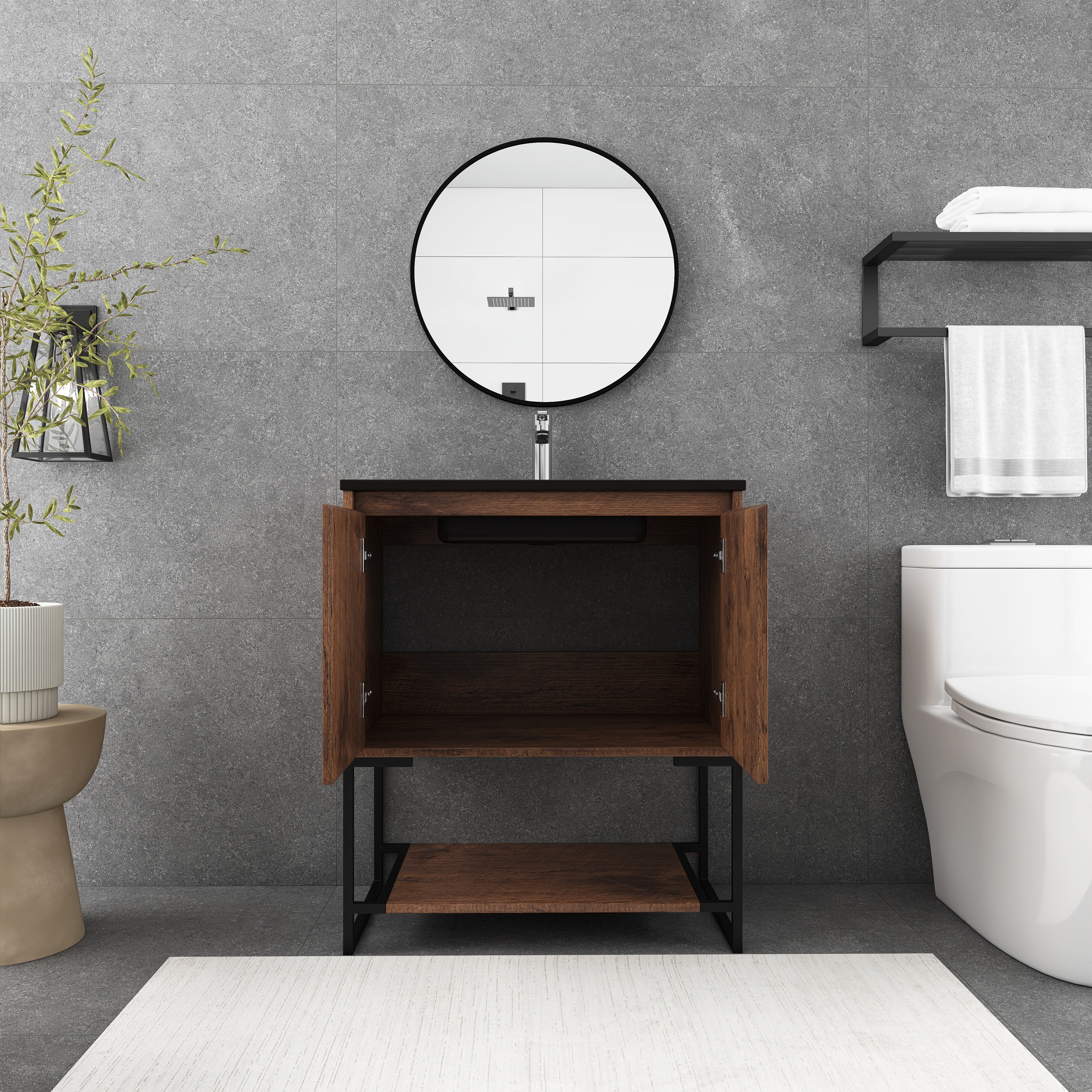 30 in. RW-B Freestanding Bathroom Vanity Set with Integrated Sink