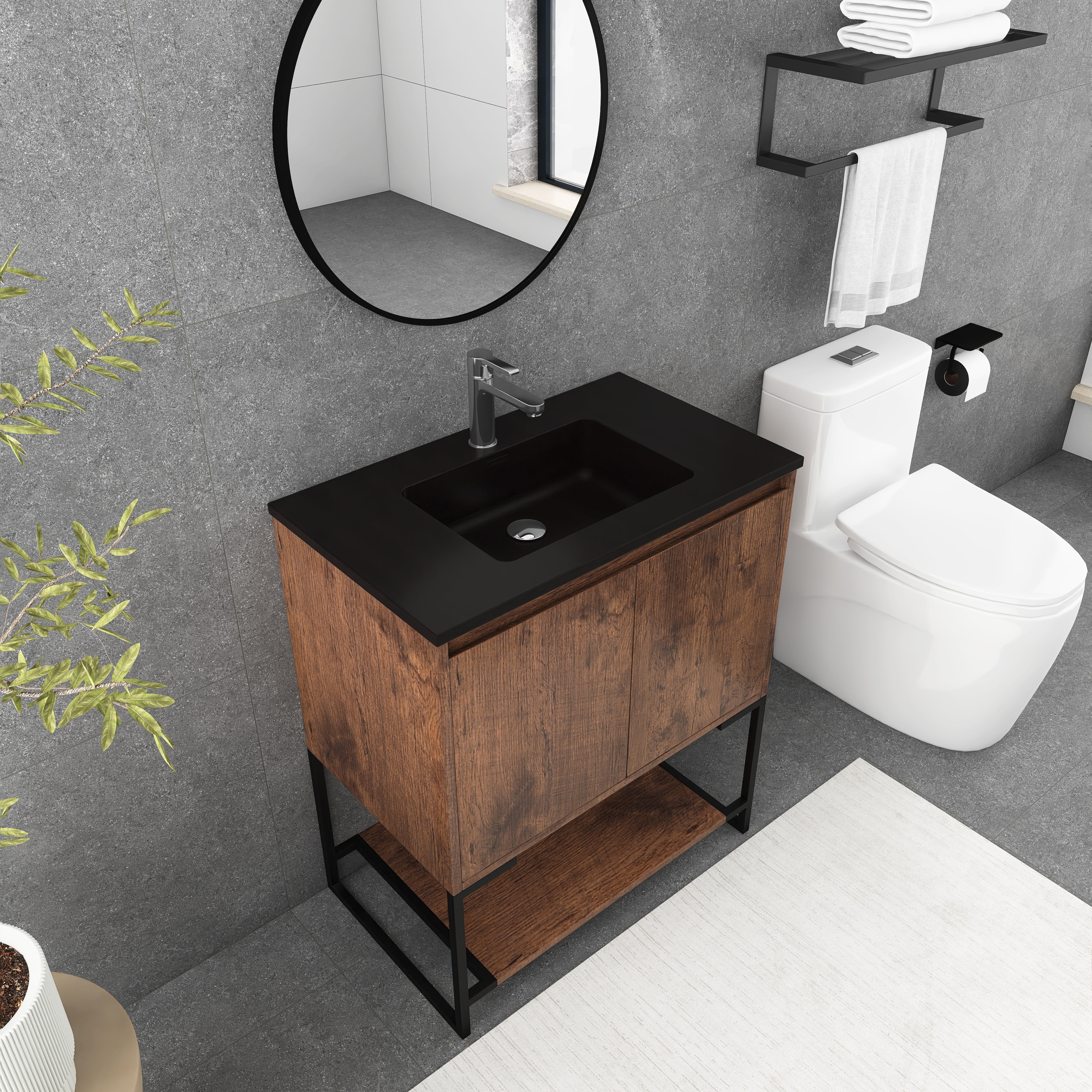30 in. RW-B Freestanding Bathroom Vanity Set with Integrated Sink