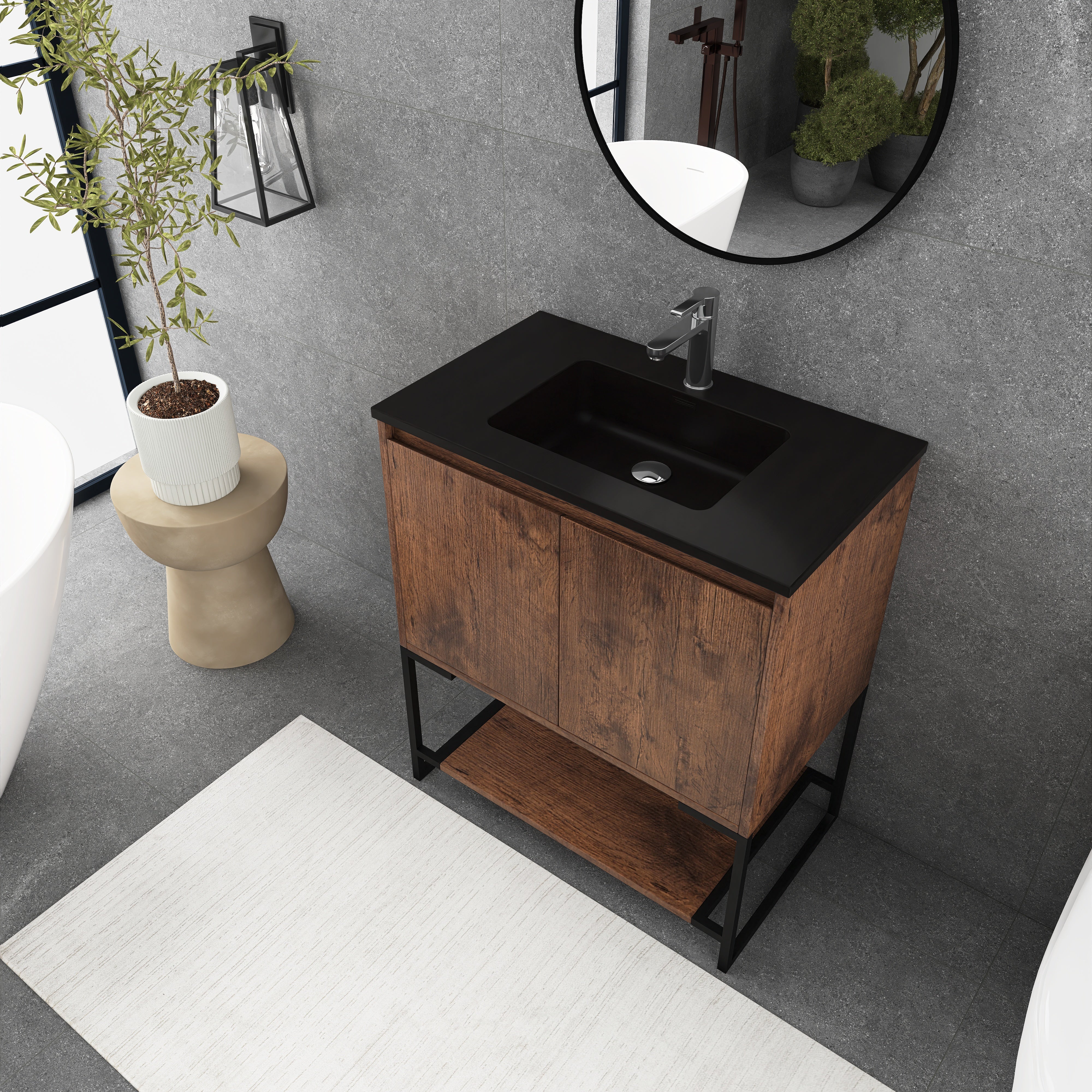 30 in. RW-B Freestanding Bathroom Vanity Set with Integrated Sink