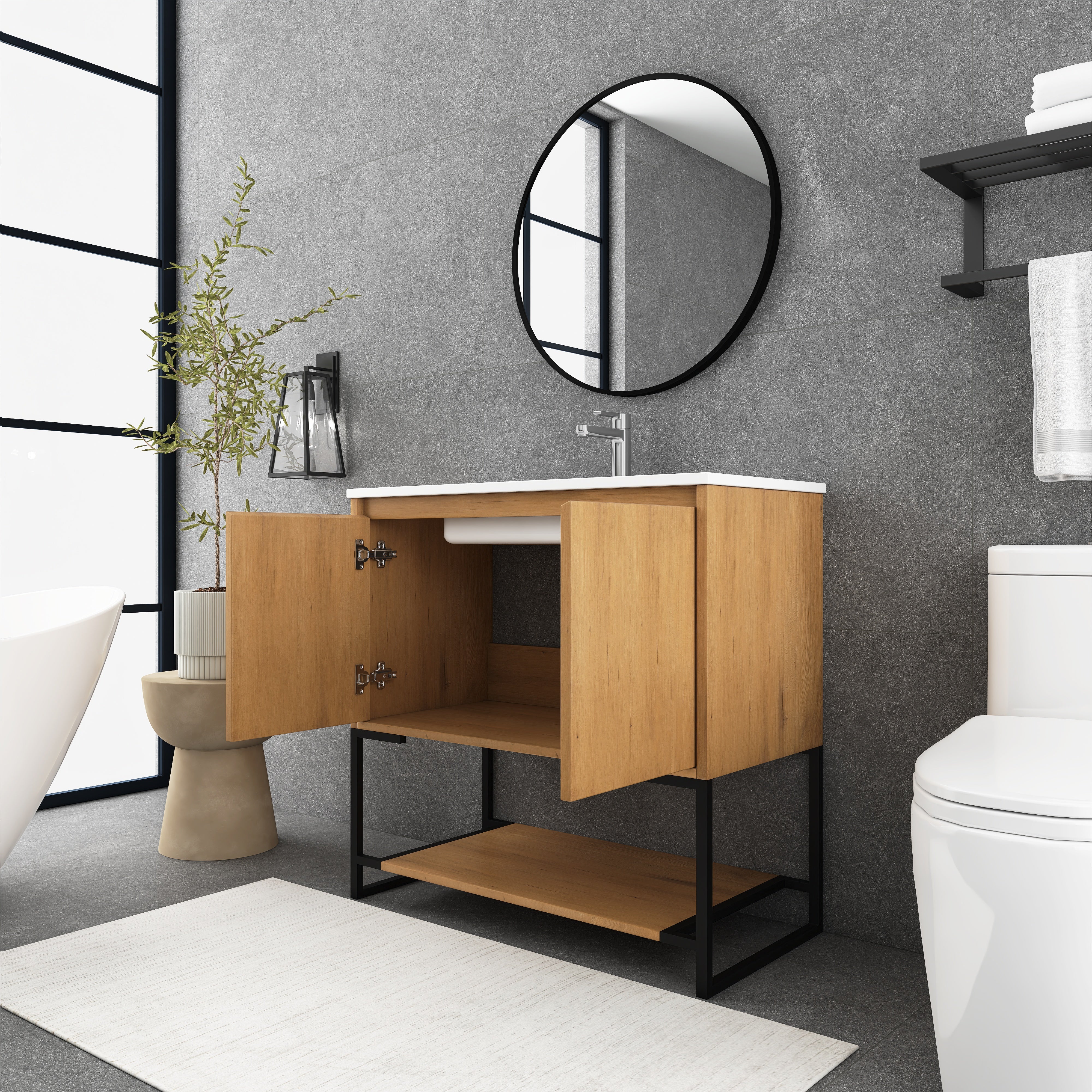 36 in. OAK-W Freestanding Bathroom Vanity Set with Integrated Sink