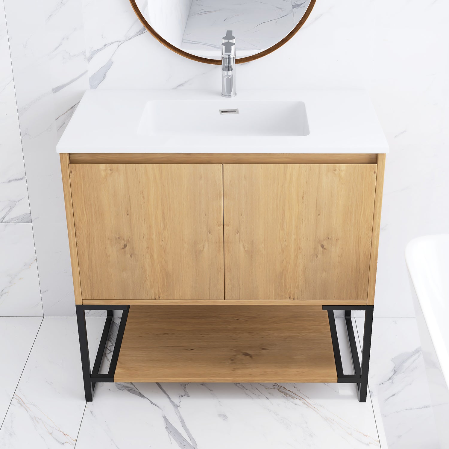 36 in. OAK-W Freestanding Bathroom Vanity Set with Integrated Sink