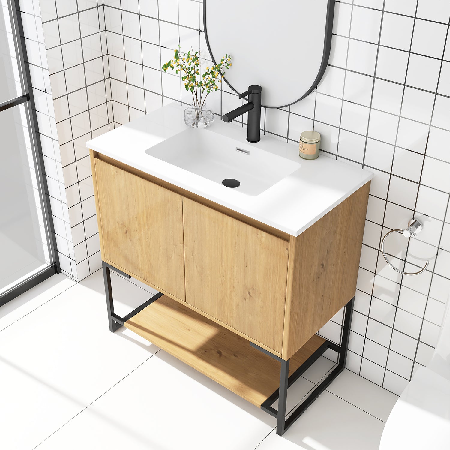 36 in. OAK-W Freestanding Bathroom Vanity Set with Integrated Sink