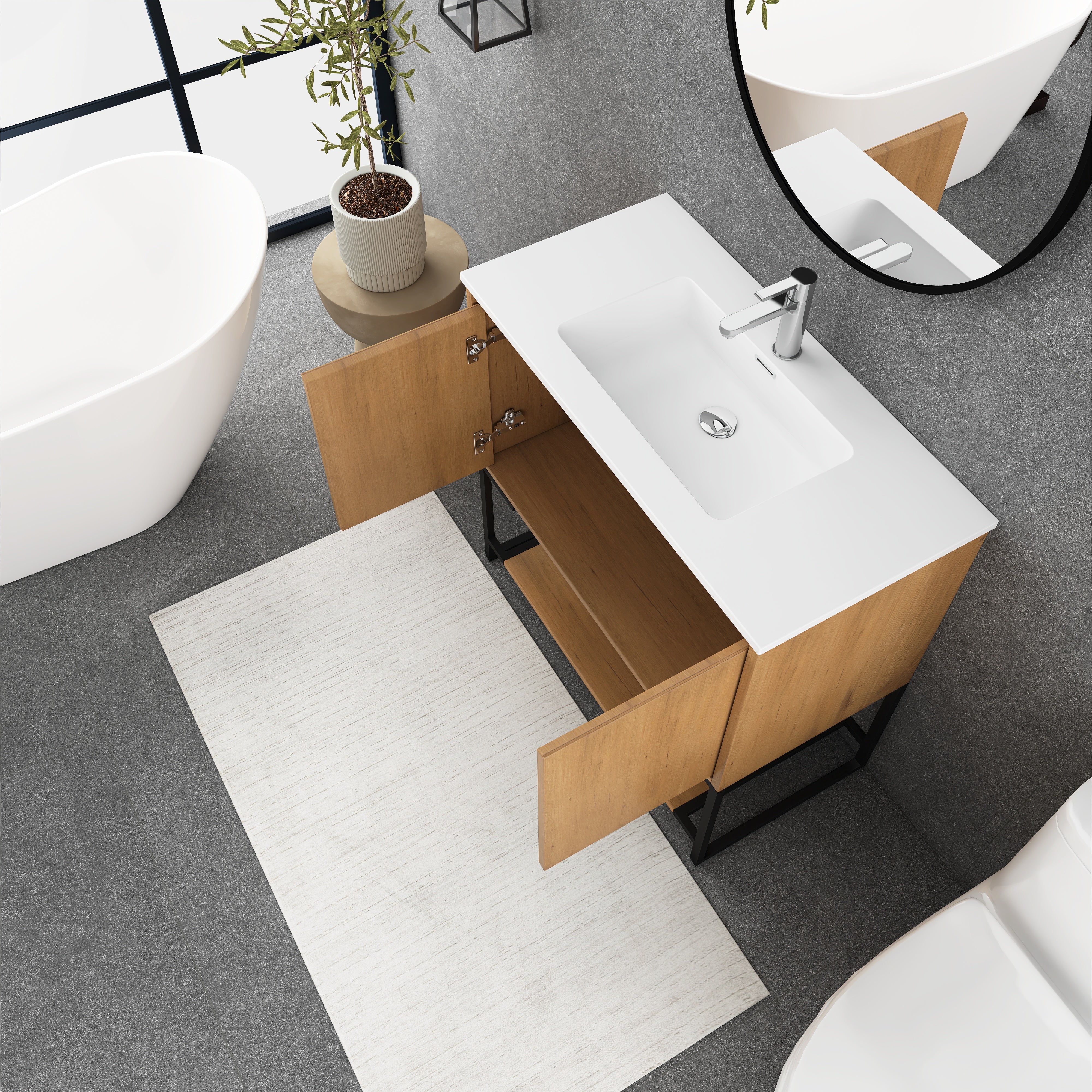 36 in. OAK-W Freestanding Bathroom Vanity Set with Integrated Sink