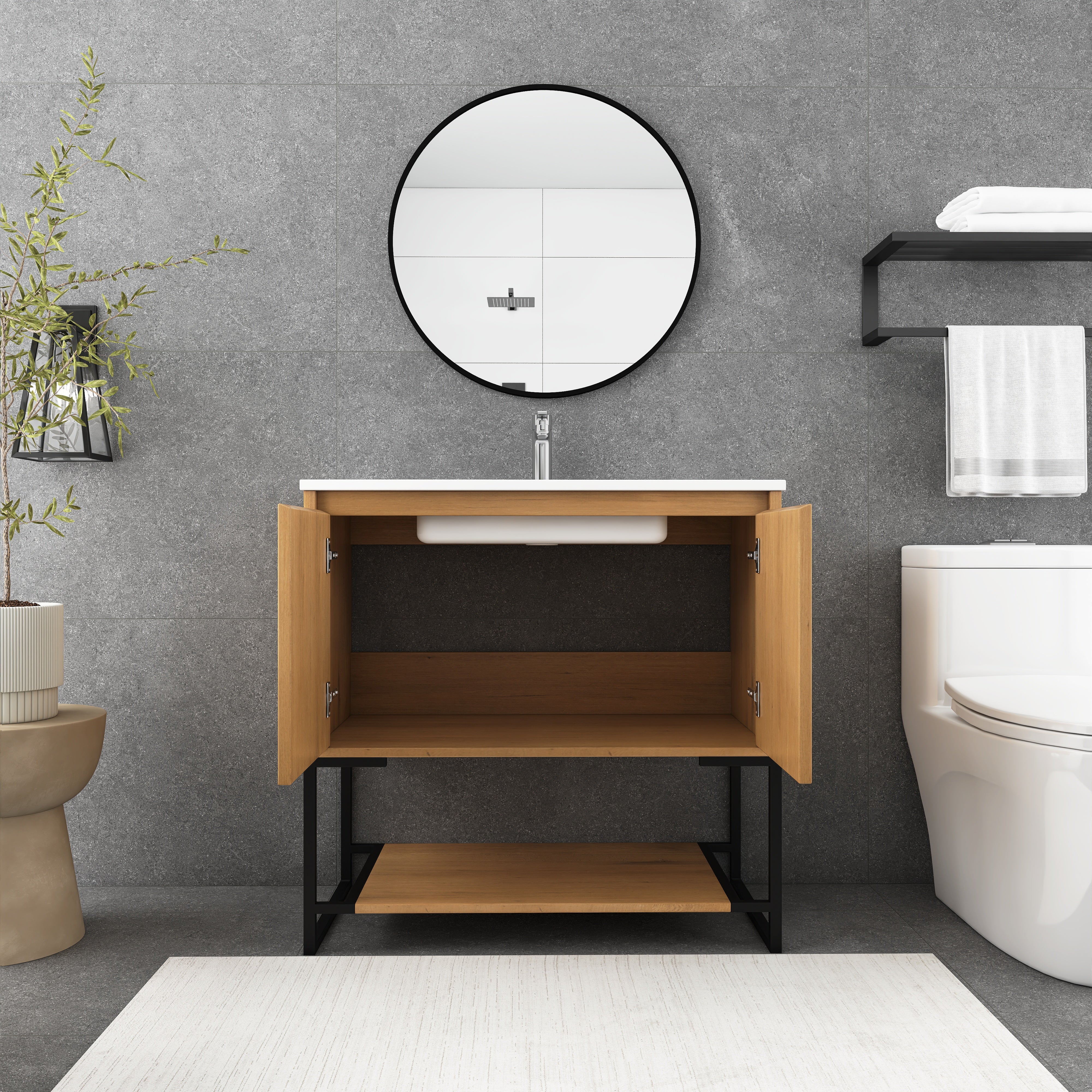 36 in. OAK-W Freestanding Bathroom Vanity Set with Integrated Sink