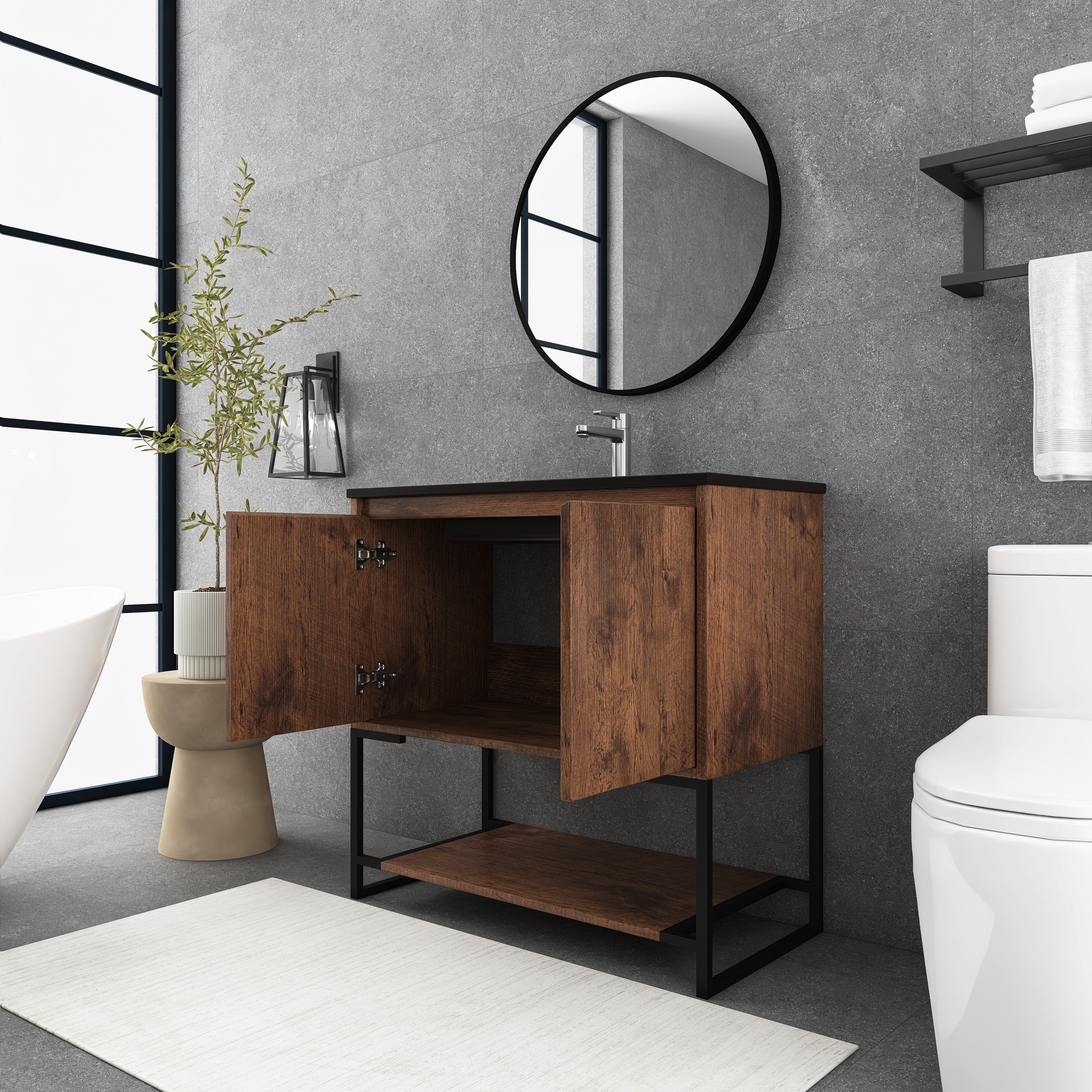 36 in. RW-B Freestanding Bathroom Vanity Set with Integrated Sink