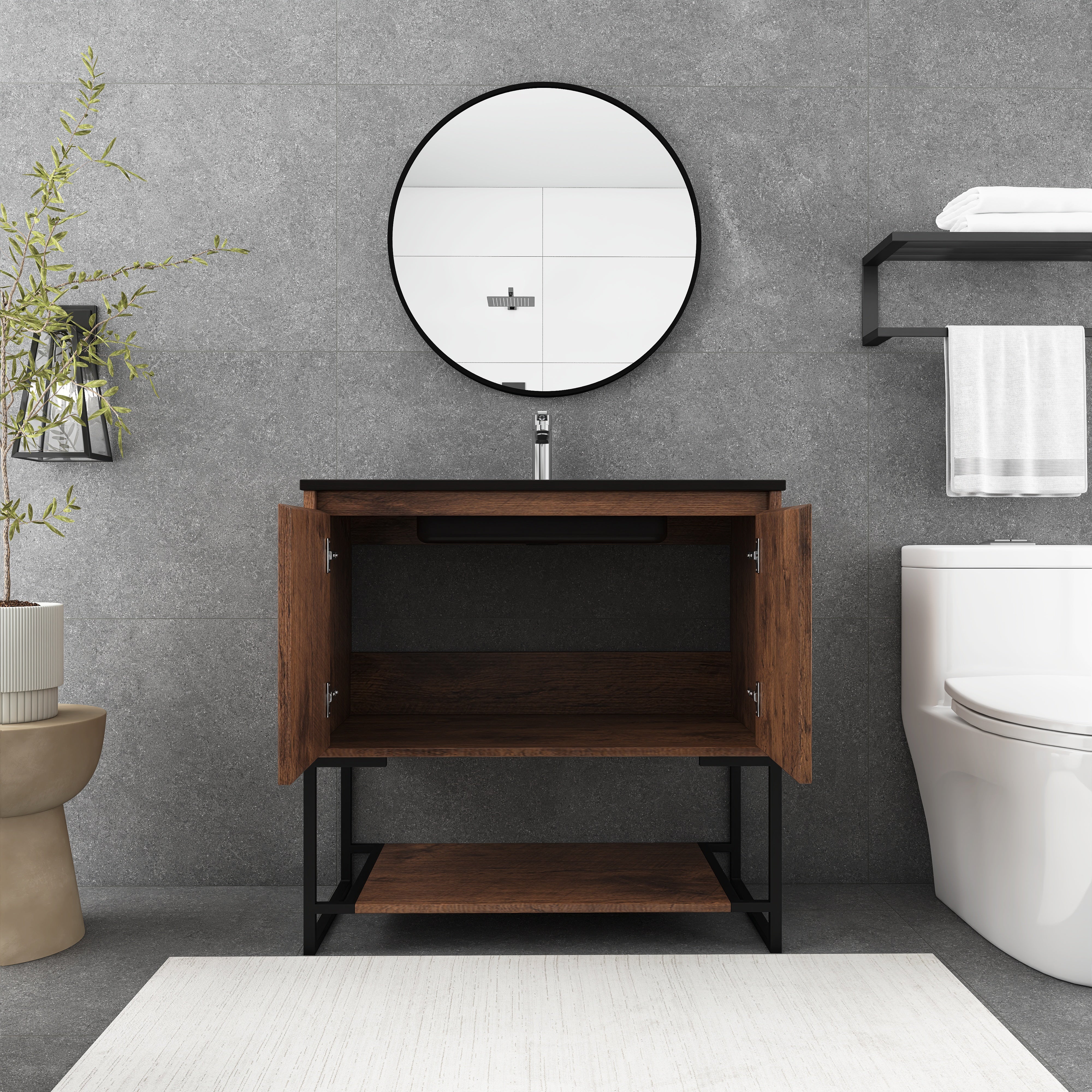 36 in. RW-B Freestanding Bathroom Vanity Set with Integrated Sink
