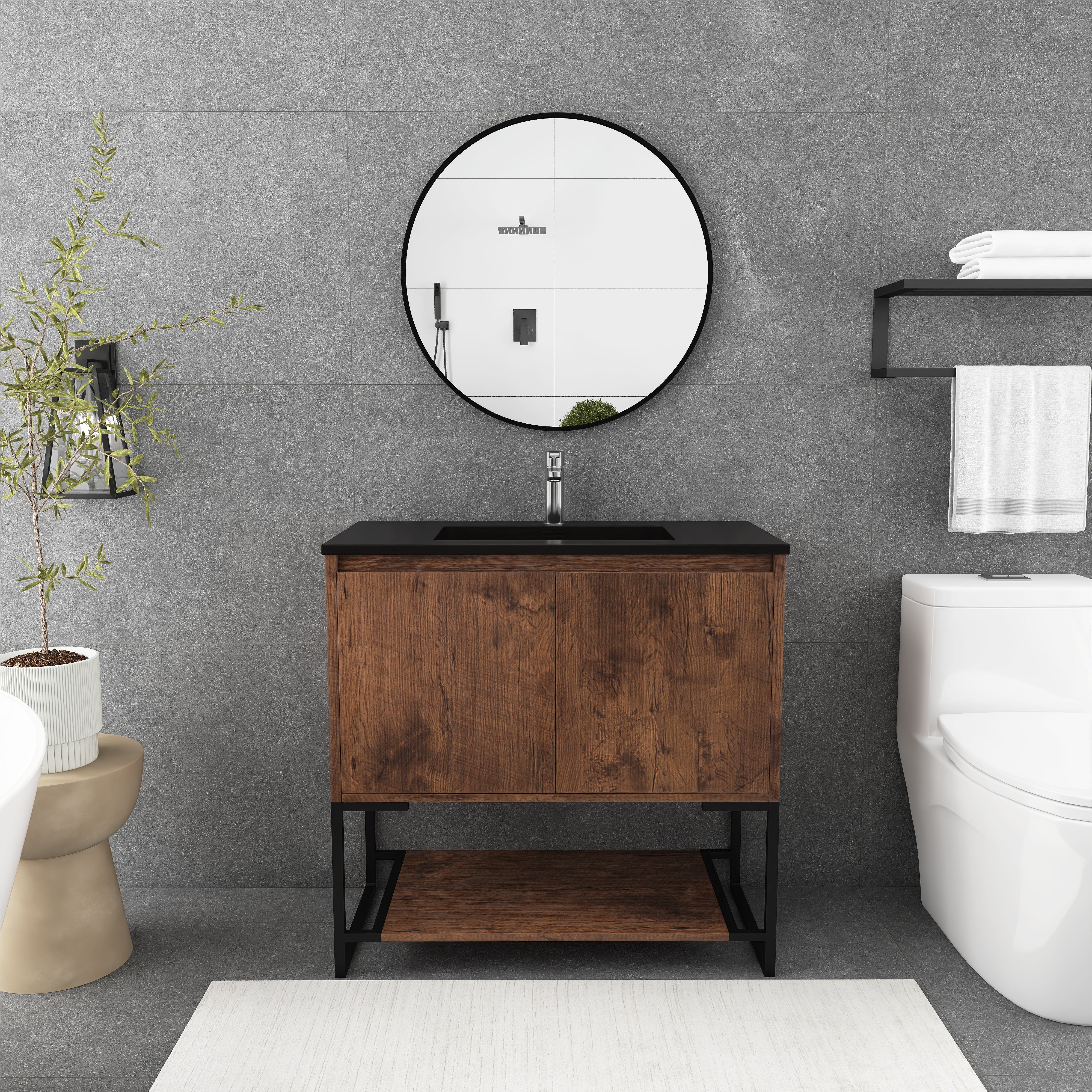 36 in. RW-B Freestanding Bathroom Vanity Set with Integrated Sink