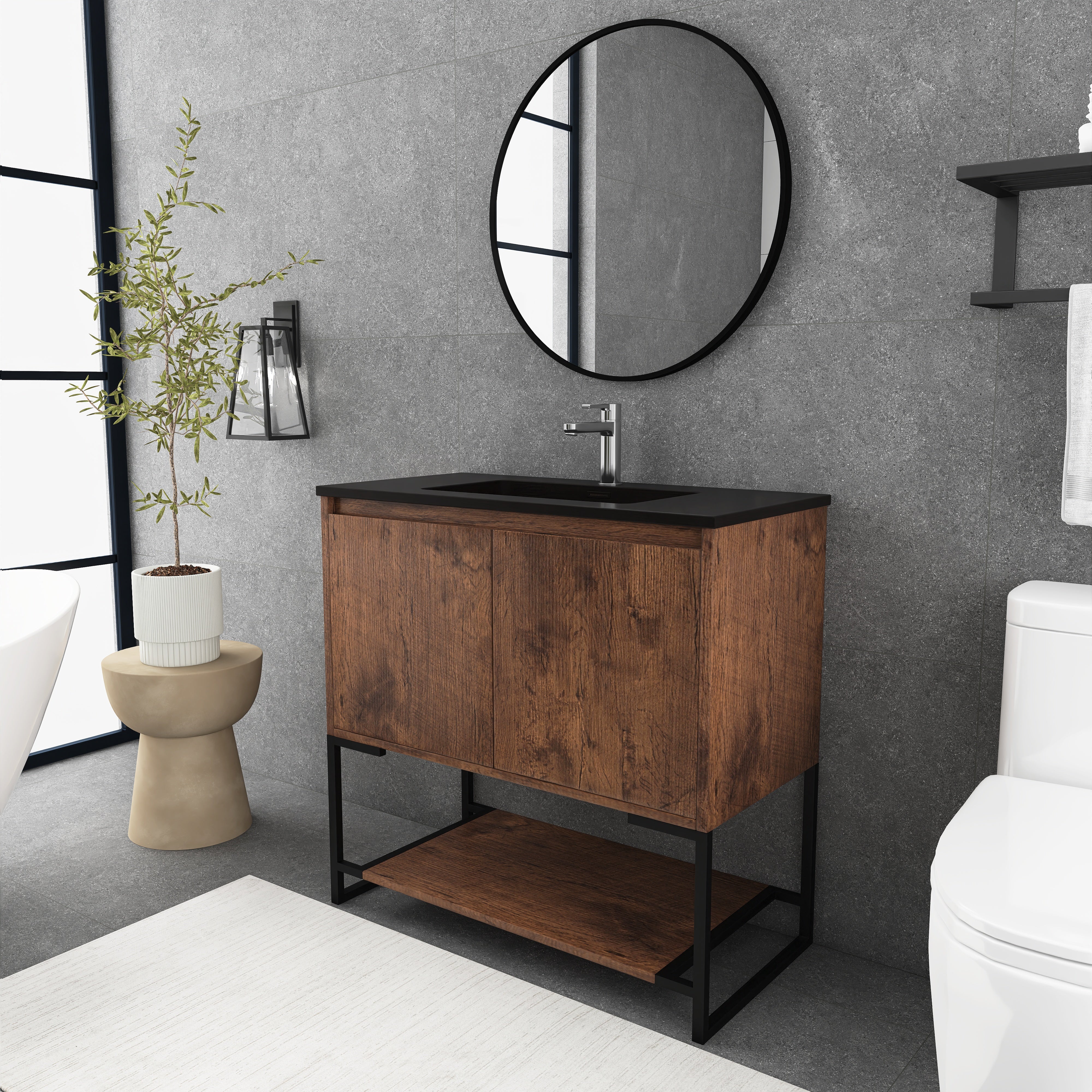 36 in. RW-B Freestanding Bathroom Vanity Set with Integrated Sink
