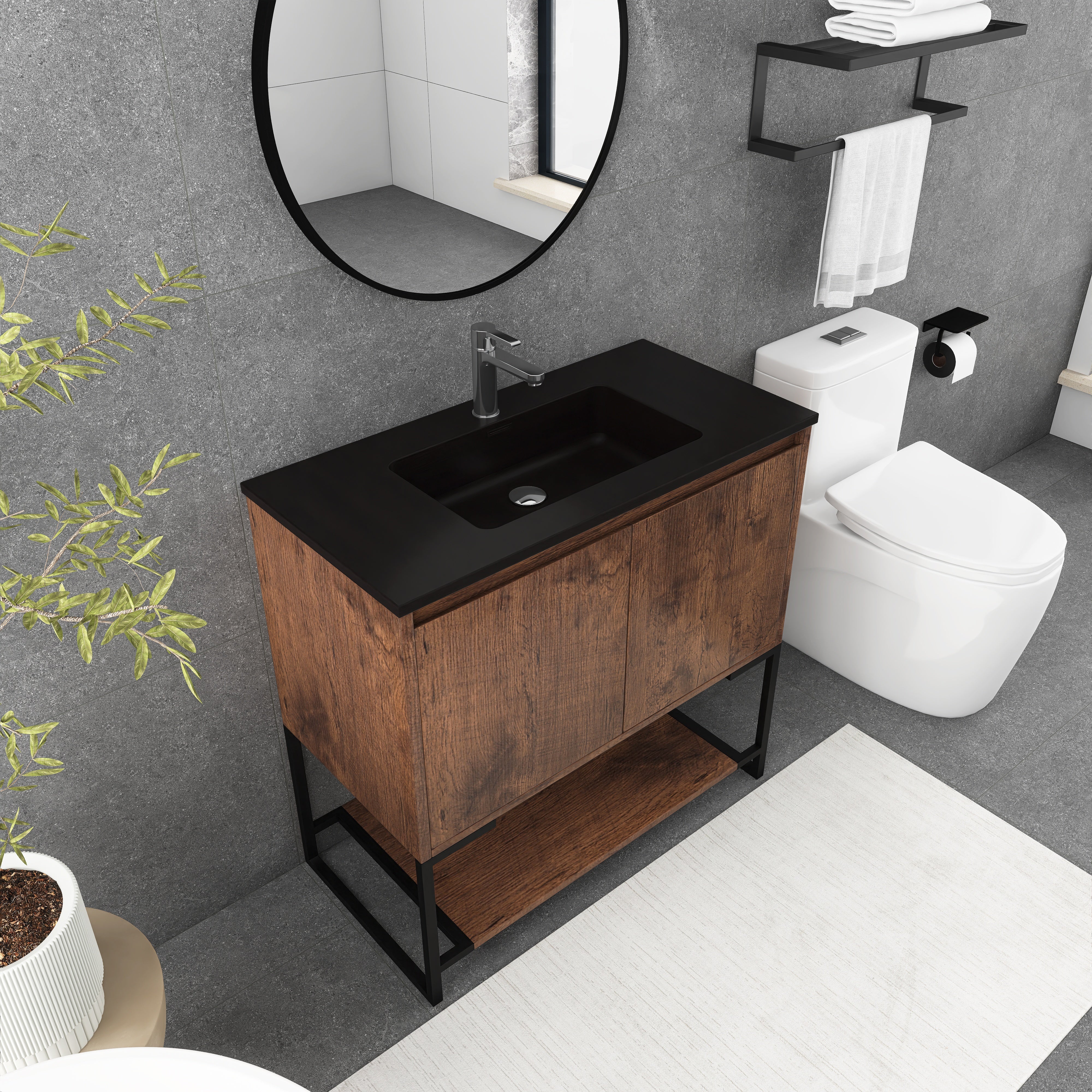 36 in. RW-B Freestanding Bathroom Vanity Set with Integrated Sink