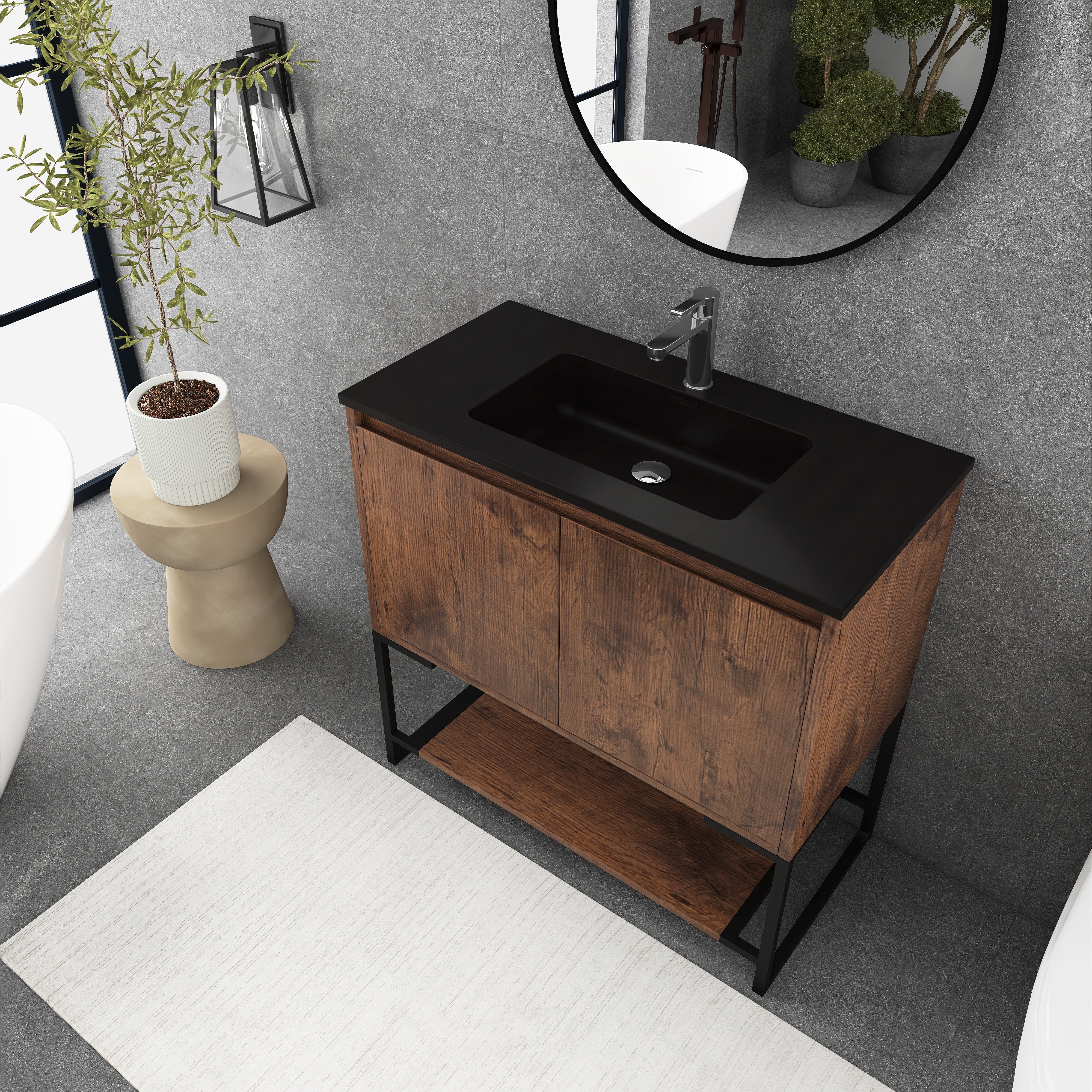 36 in. RW-B Freestanding Bathroom Vanity Set with Integrated Sink
