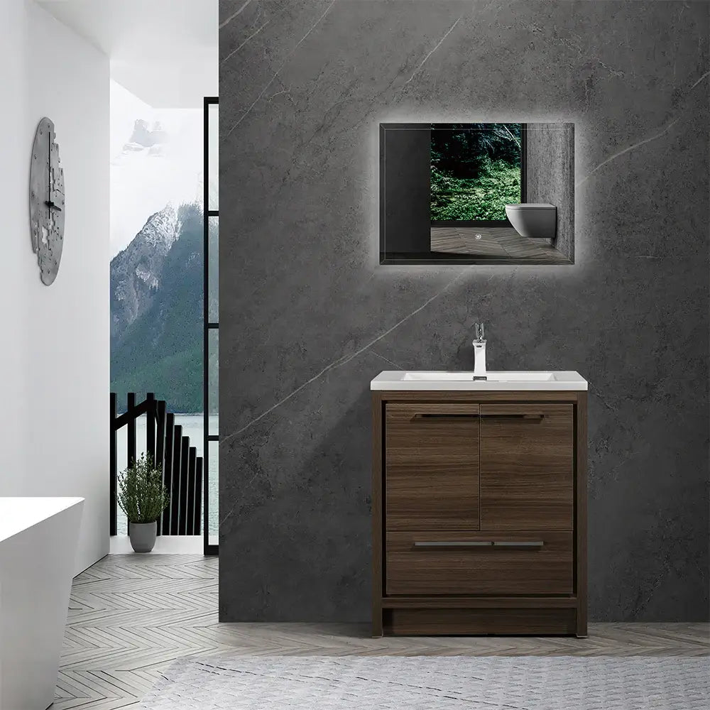24 in. Freestanding Bathroom Vanity Set in Grey Oak with Integrated Solid Surface Sink